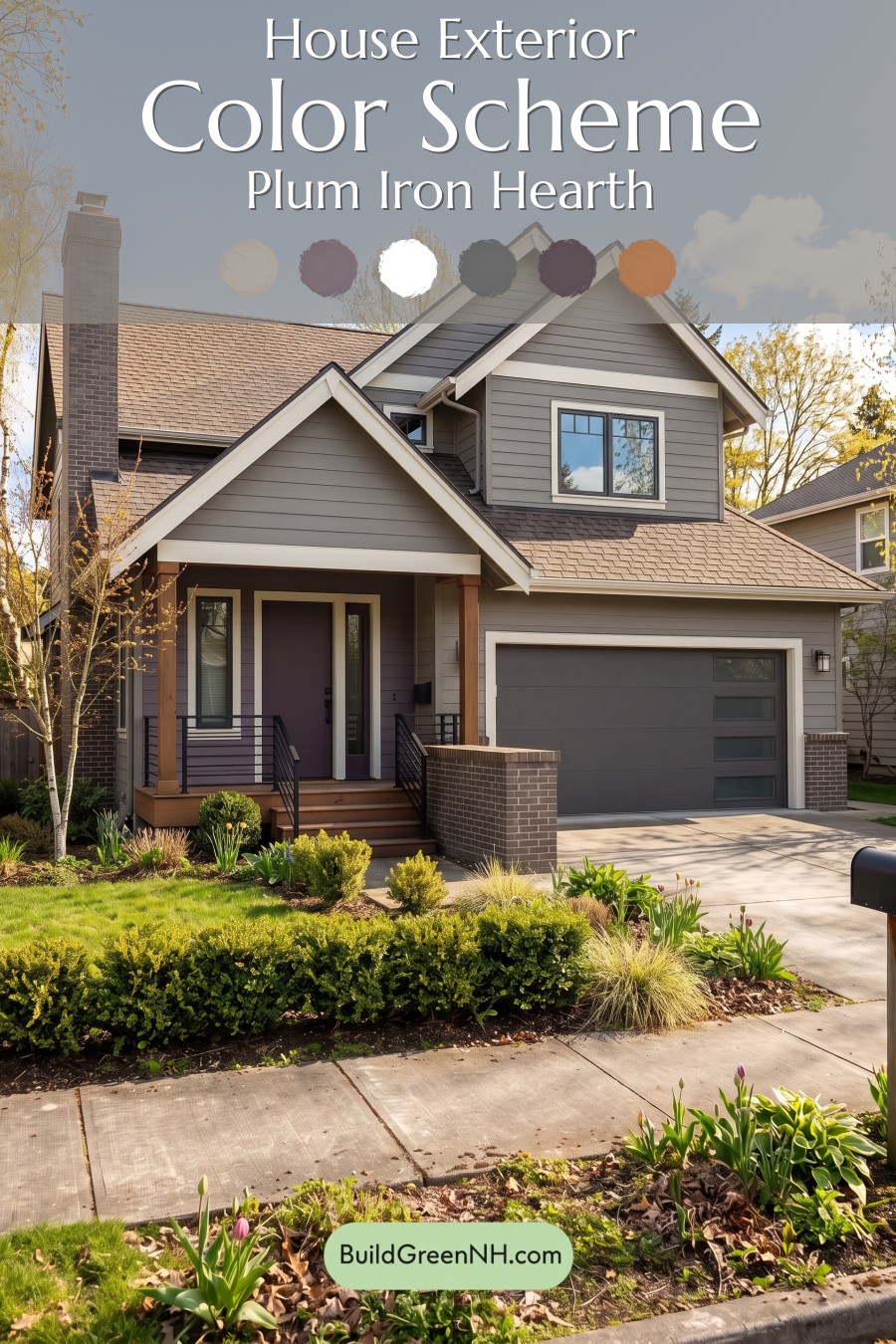 House with Brown Roof Exterior Color Scheme: Plum Iron Hearth