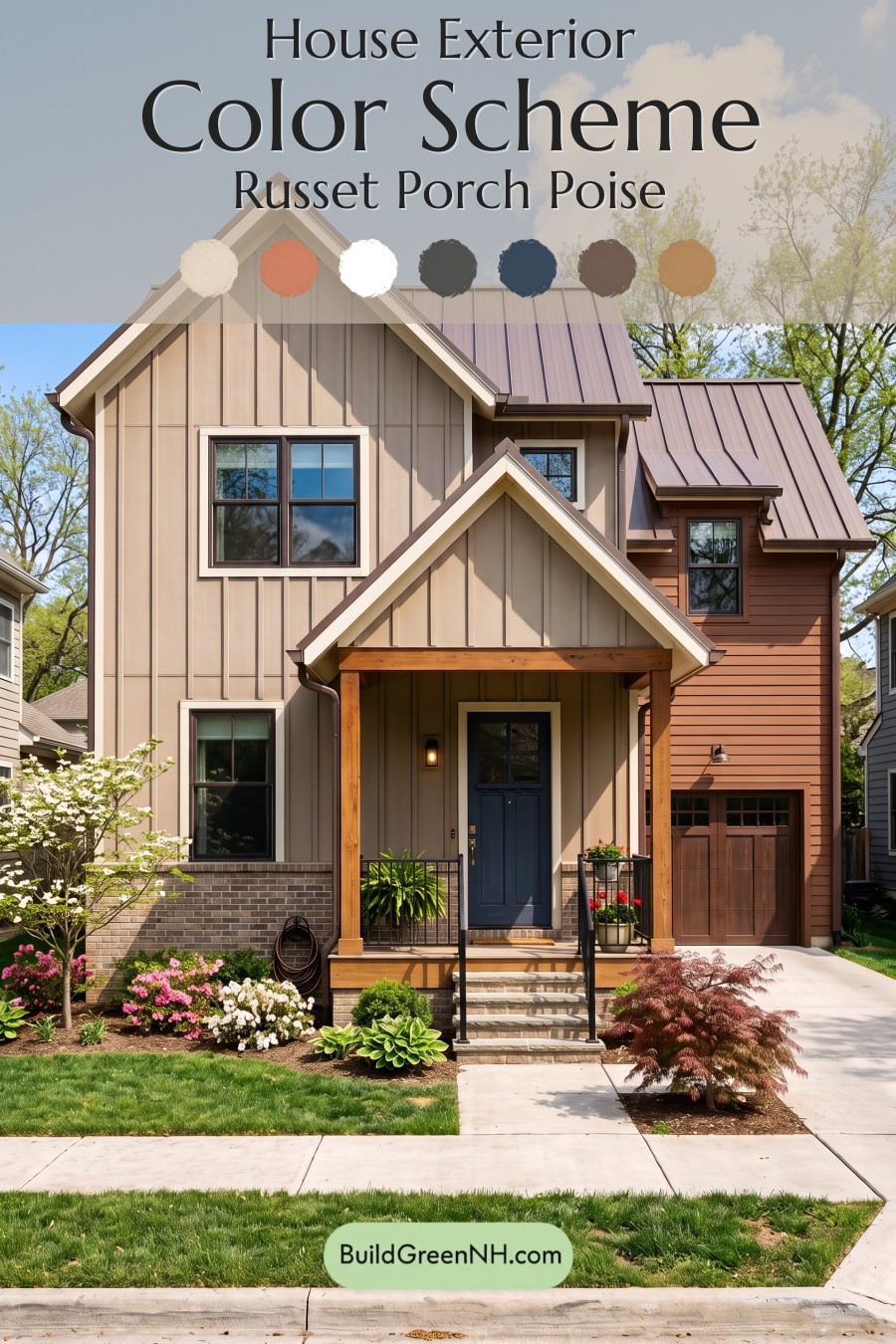 House with Brown Roof Exterior Color Scheme: Russet Porch Poise