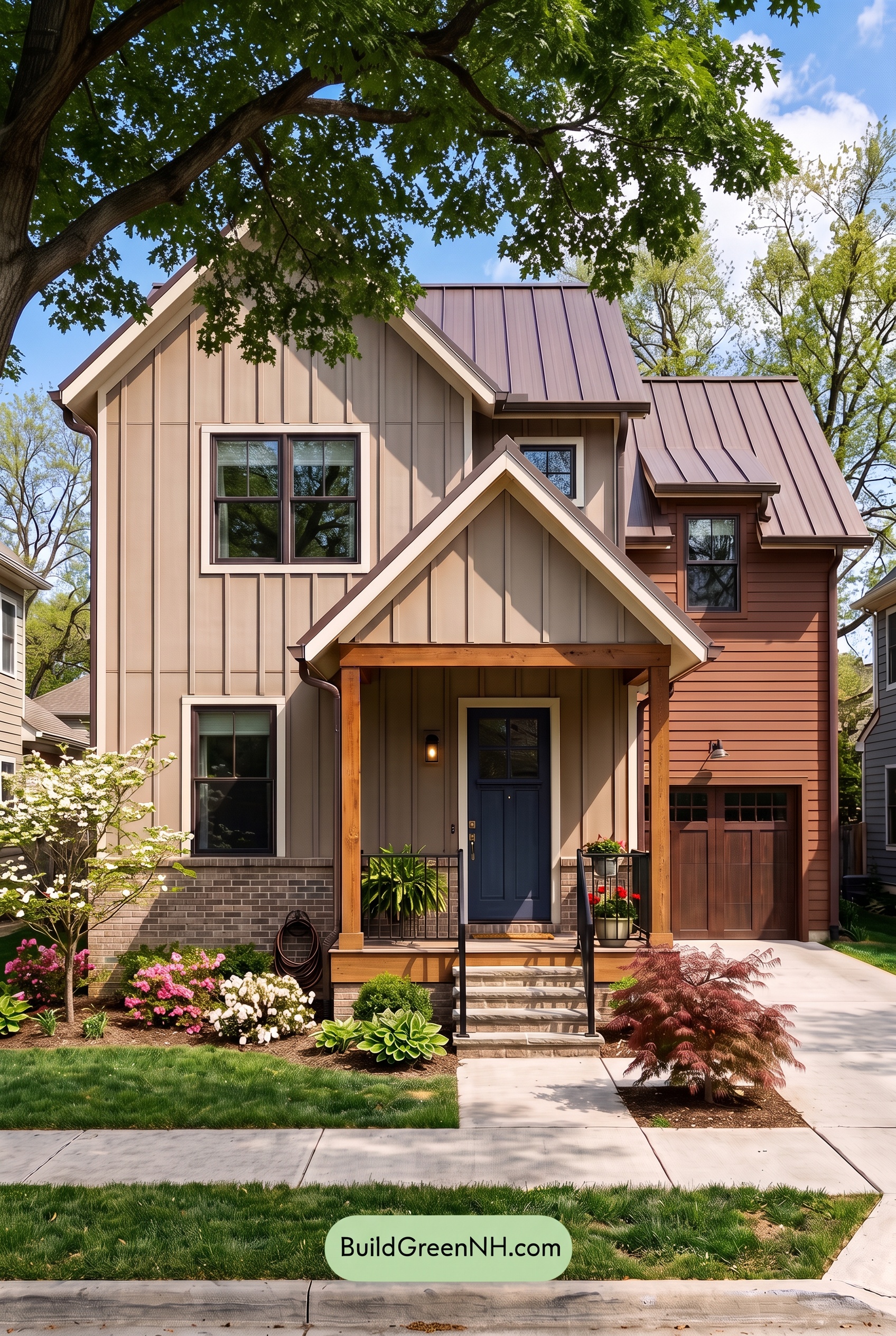 House with Brown Roof Exterior Color Scheme: Russet Porch Poise - Shade