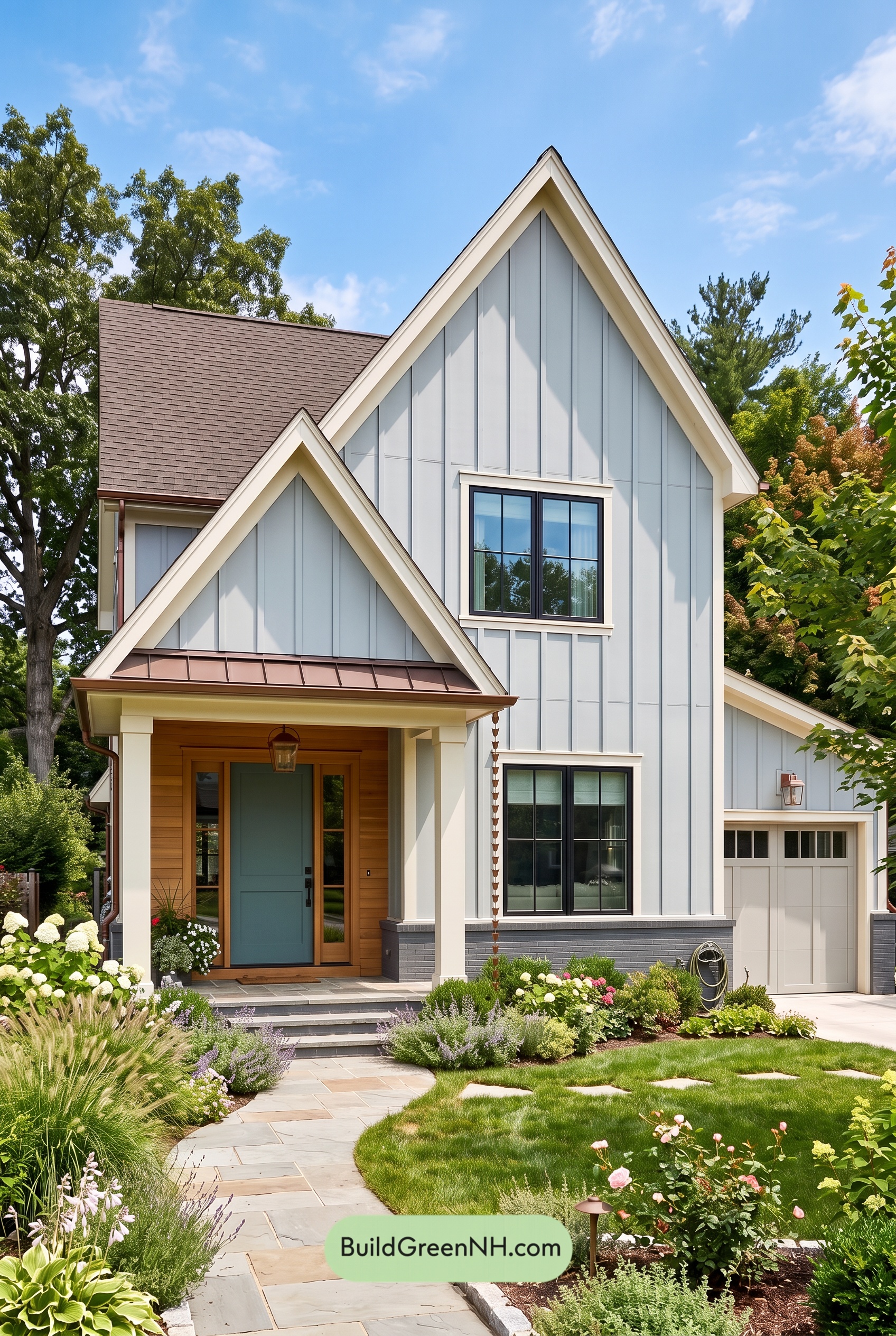House with Brown Roof Exterior Color Scheme: Sage Copper Gables