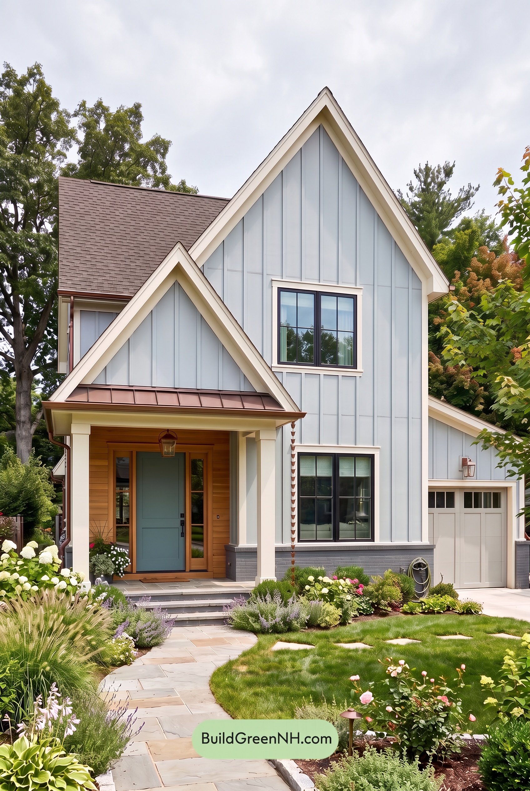 House with Brown Roof Exterior Color Scheme: Sage Copper Gables - Overcast