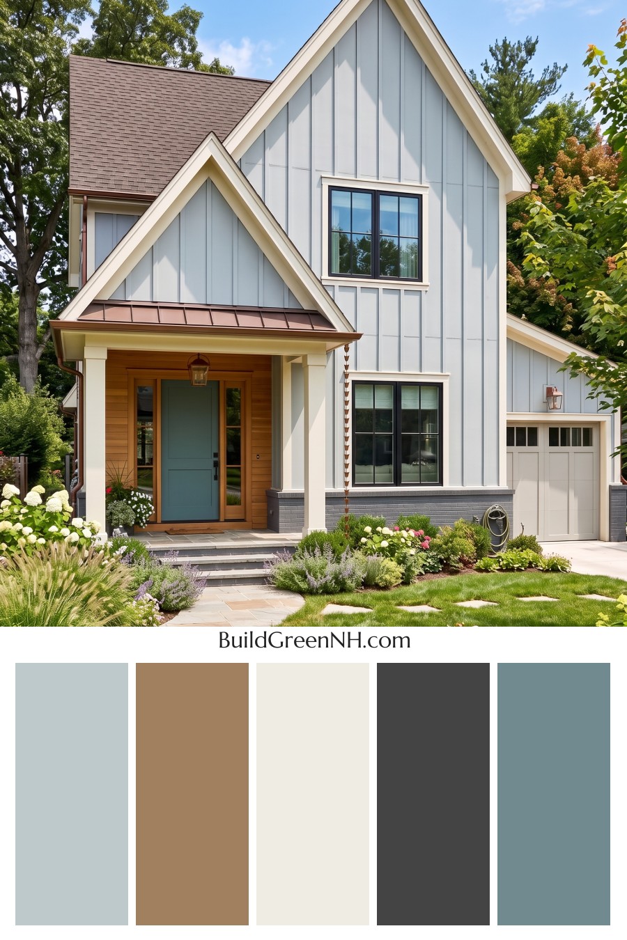 House with Brown Roof Exterior Color Scheme: Sage Copper Gables