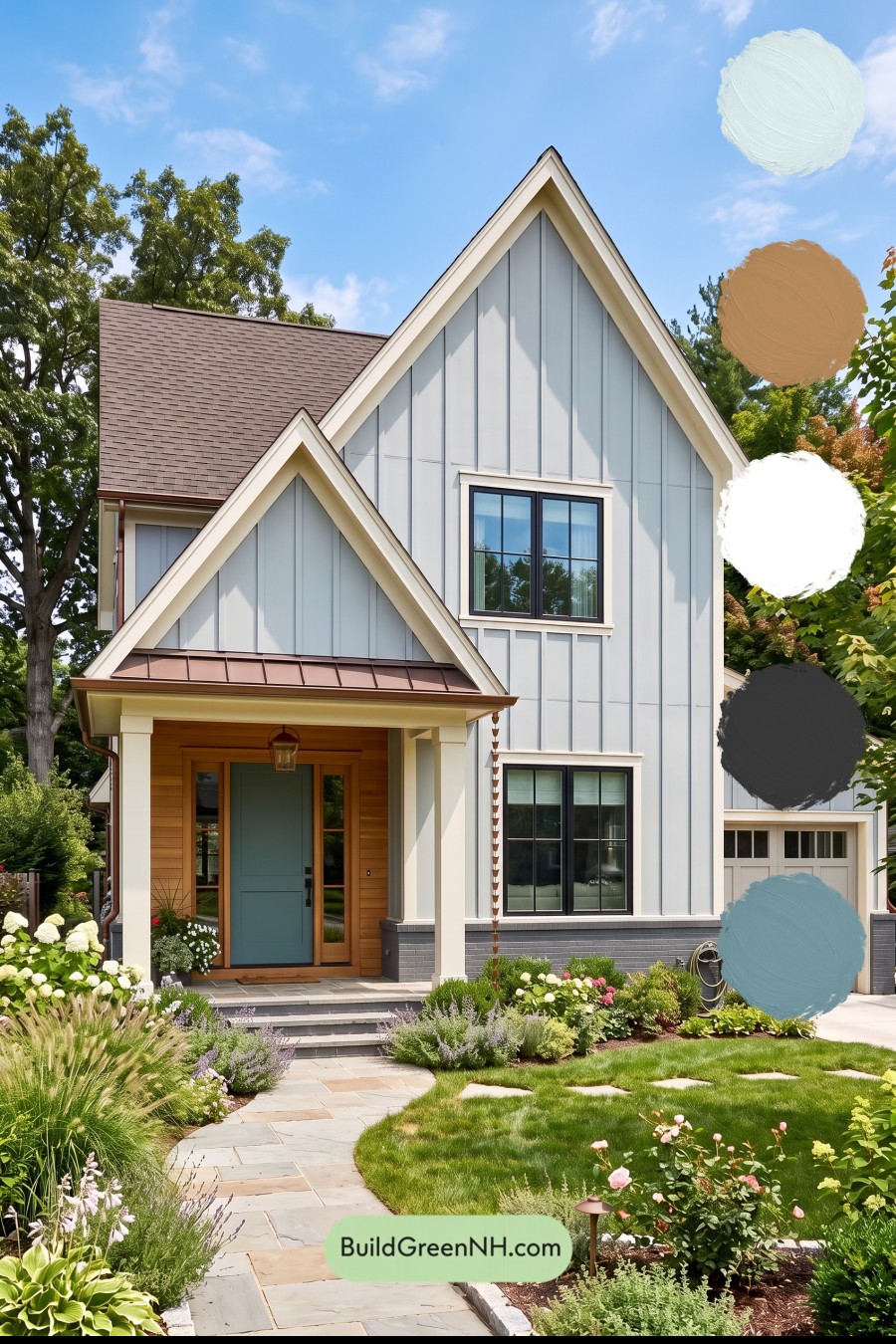 House with Brown Roof Exterior Color Scheme: Sage Copper Gables