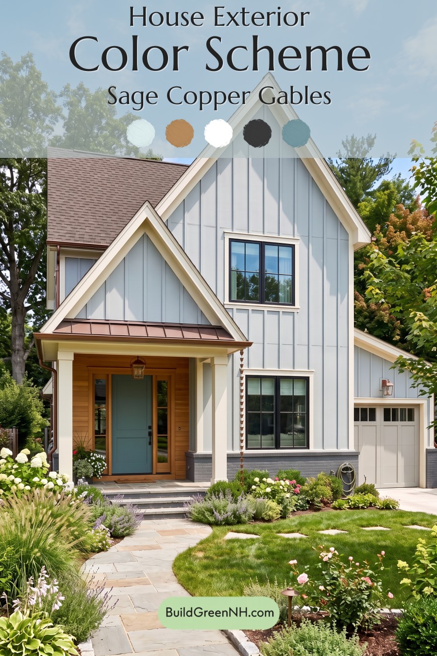 House with Brown Roof Exterior Color Scheme: Sage Copper Gables
