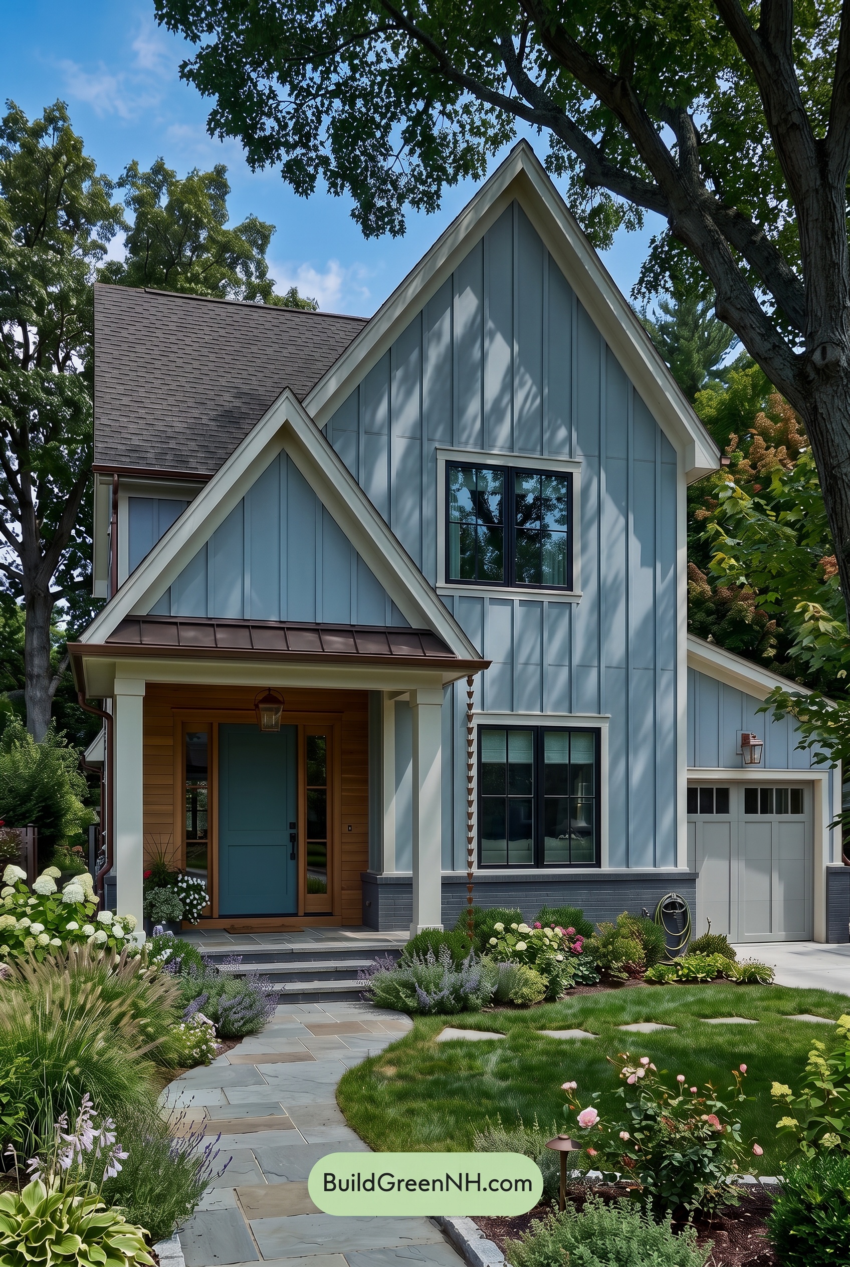 House with Brown Roof Exterior Color Scheme: Sage Copper Gables - Shade