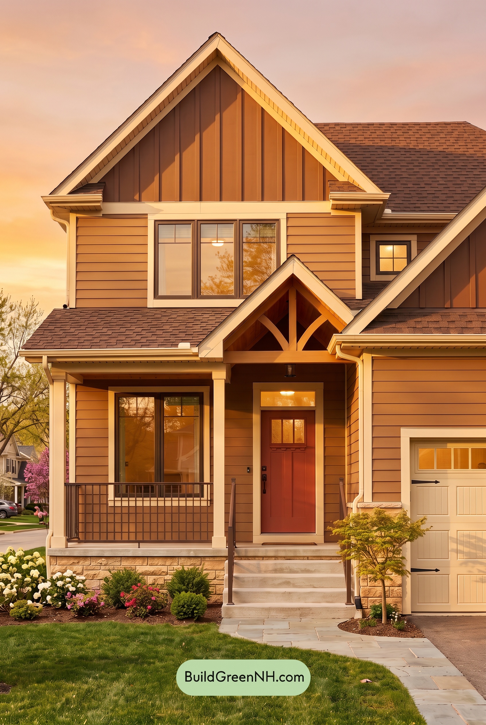 House with Brown Roof Exterior Color Scheme: Sienna Gate Glow - Golden Hour