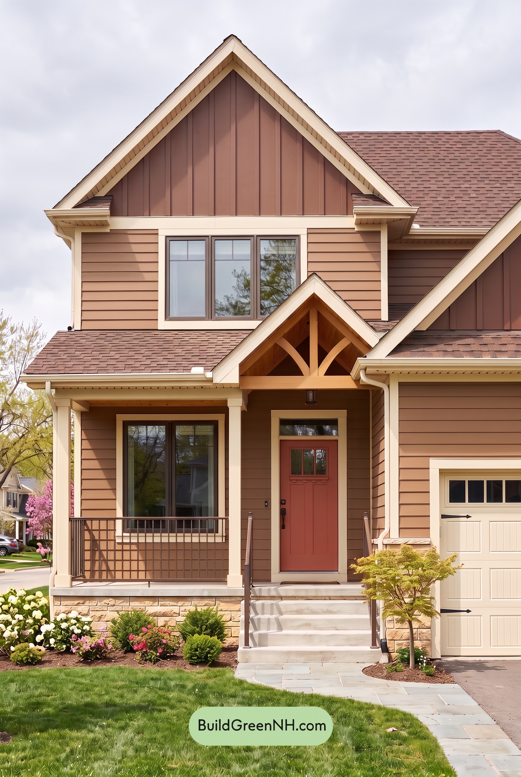 House with Brown Roof Exterior Color Scheme: Sienna Gate Glow - Overcast