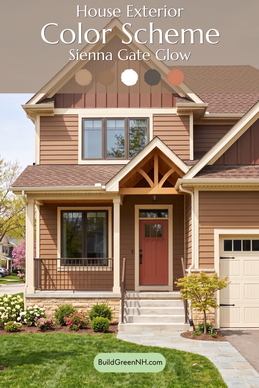 House with Brown Roof Exterior Color Scheme: Sienna Gate Glow