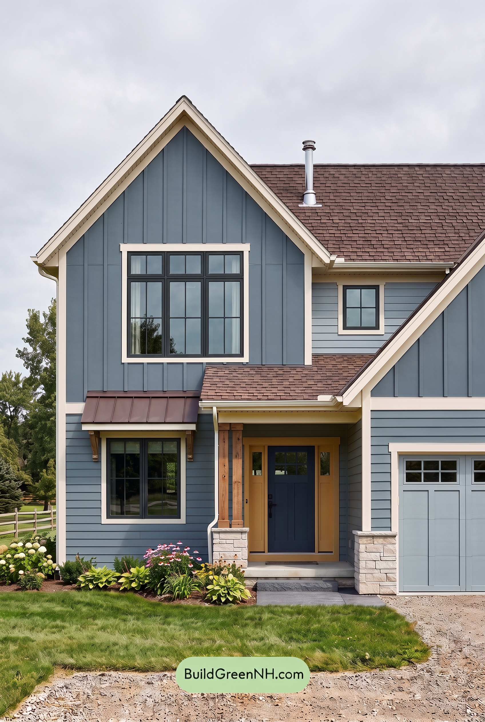 House with Brown Roof Exterior Color Scheme: Slate Amber Haven - Overcast