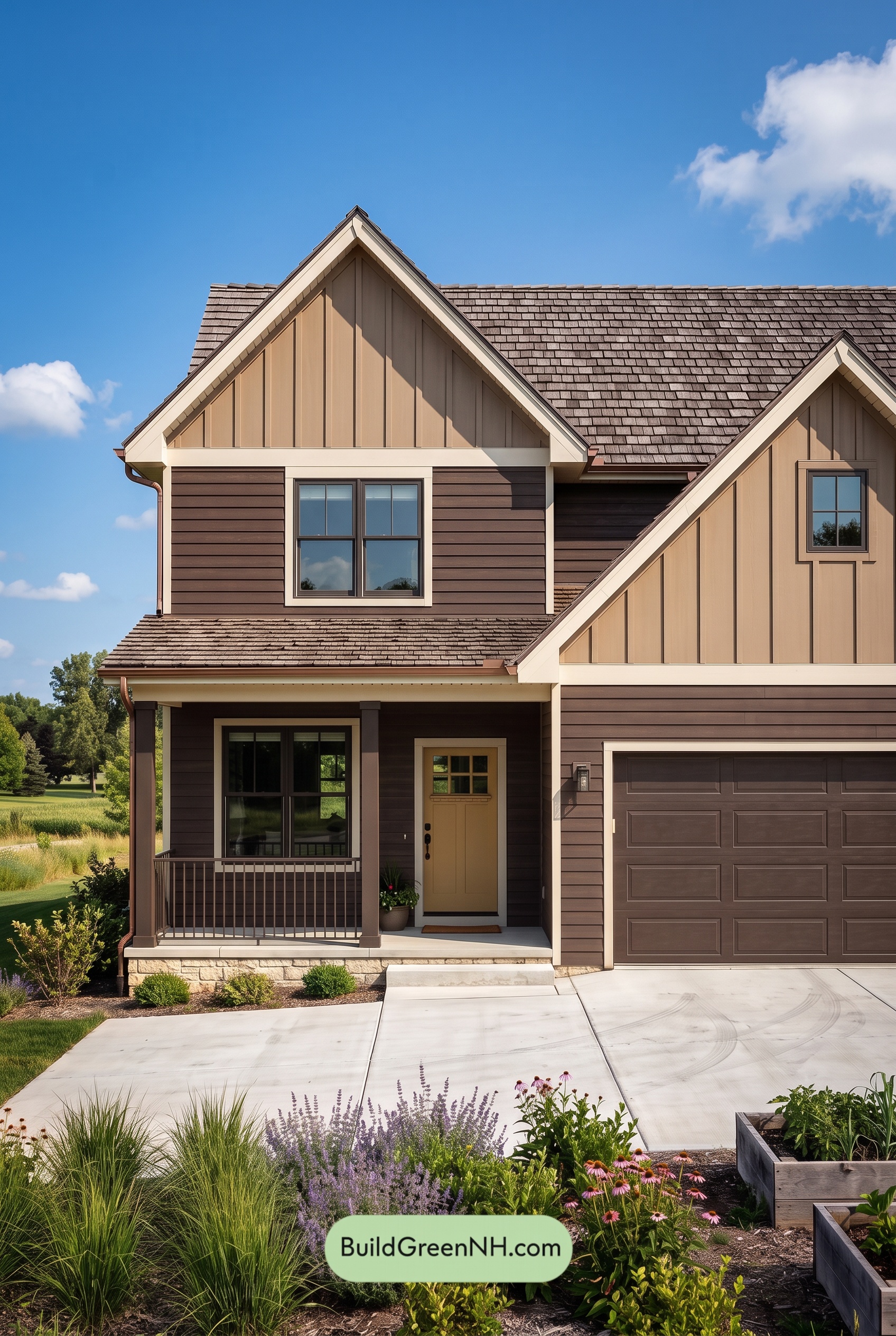 House with Brown Roof Exterior Color Scheme: Walnut Bloom Entry