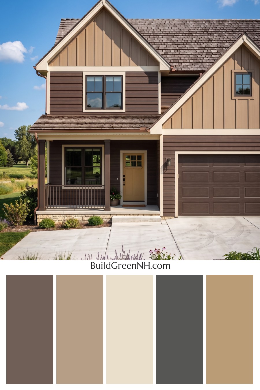 House with Brown Roof Exterior Color Scheme: Walnut Bloom Entry