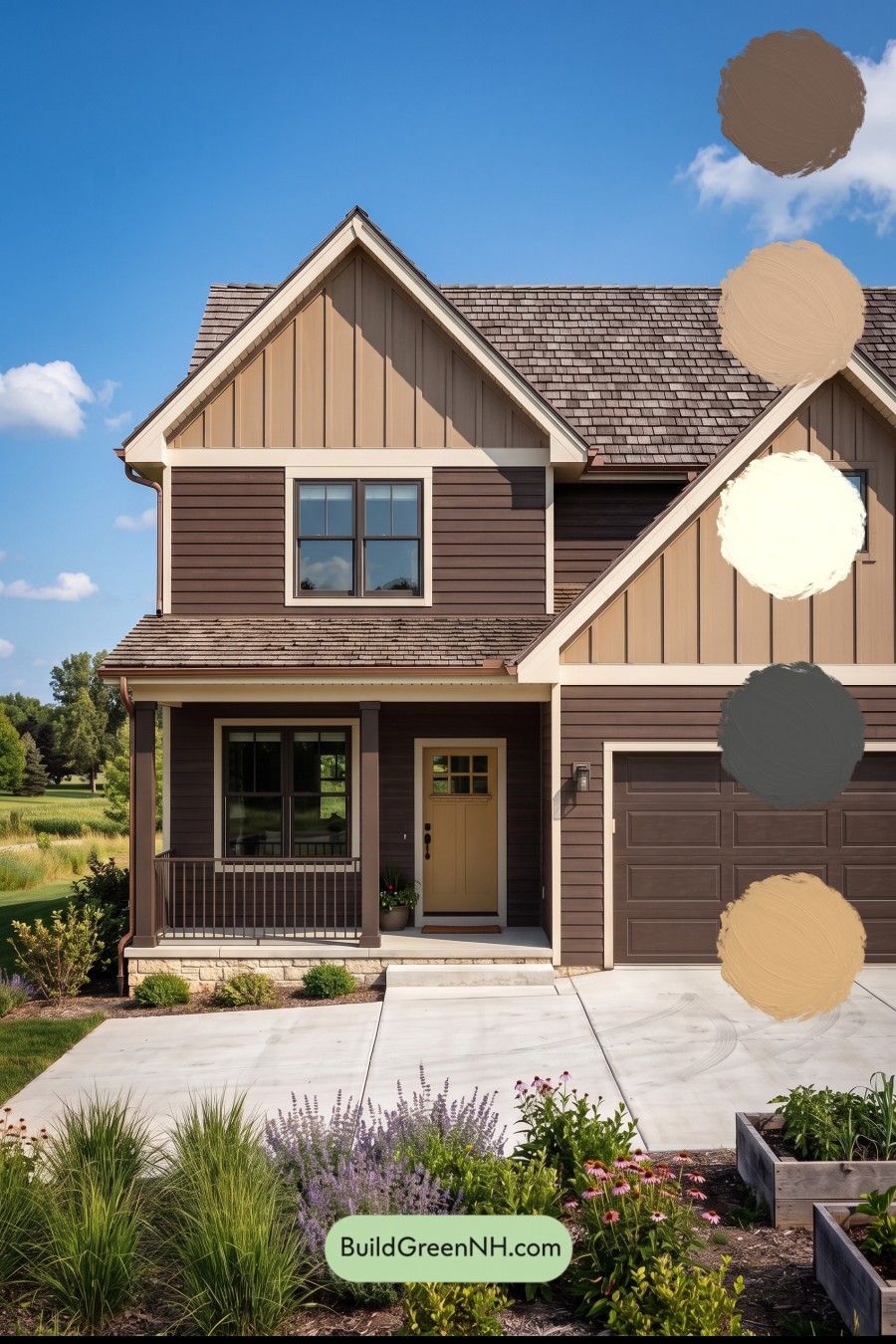 House with Brown Roof Exterior Color Scheme: Walnut Bloom Entry