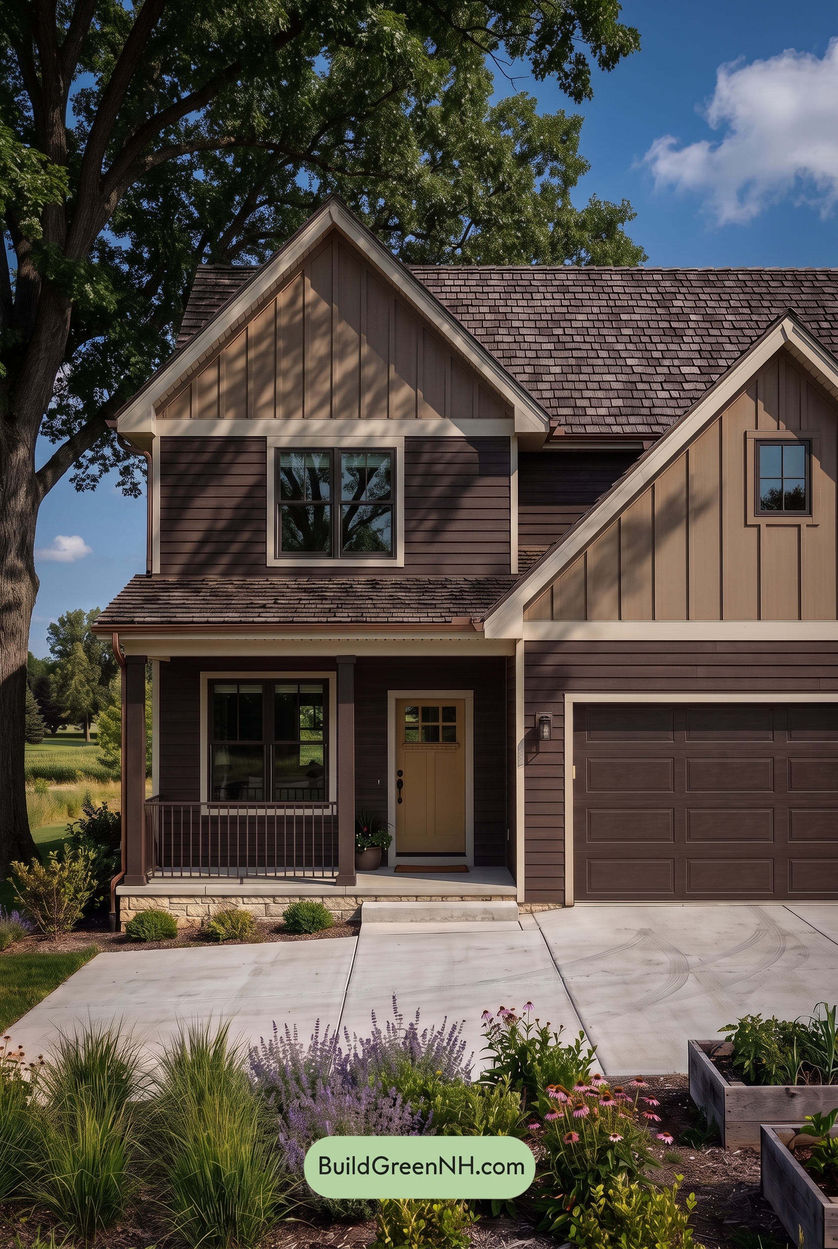 House with Brown Roof Exterior Color Scheme: Walnut Bloom Entry - Shade