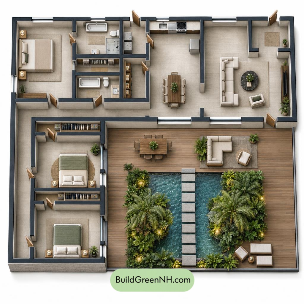 60x56 ft 2,081 sqft 3-Bed 2-Bath Modern House Floor Plans: Riverside ...