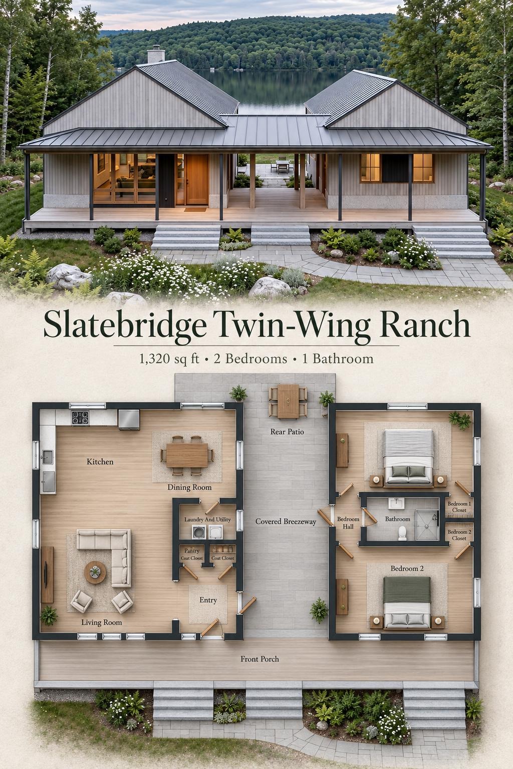 Slatebridge Twin-Wing Ranch Floor Plan