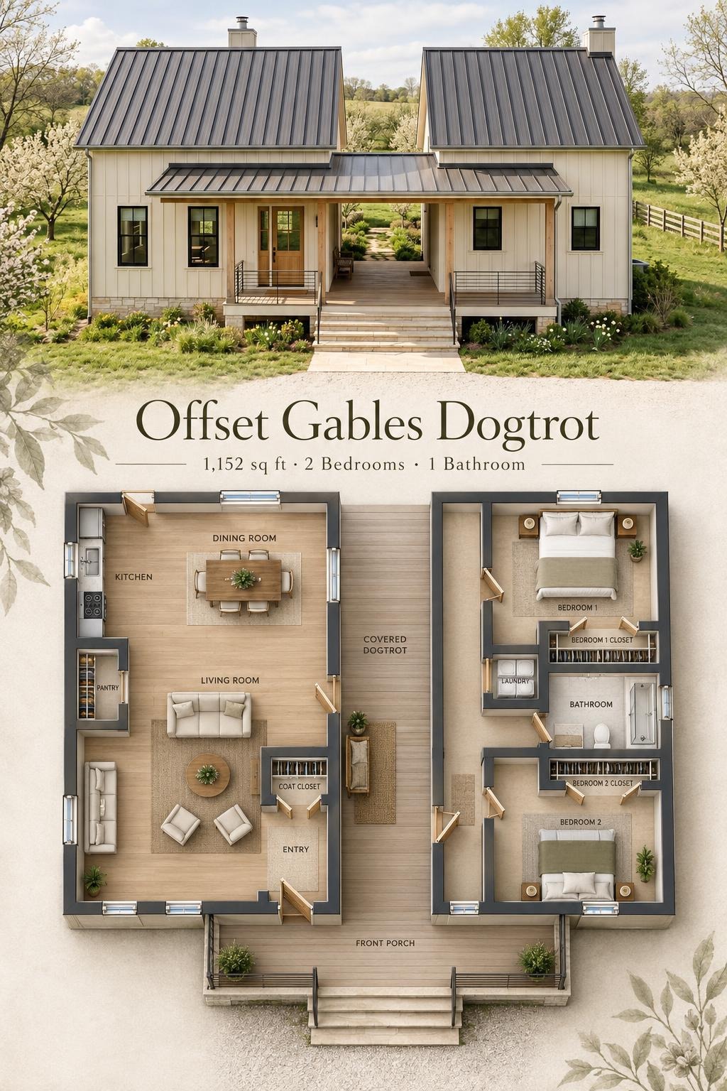 Offset Gables Dogtrot Floor Plan