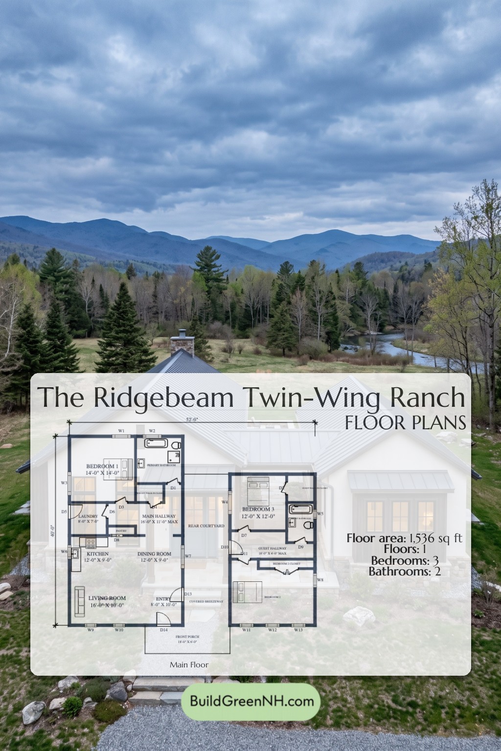 Ridgebeam Twin-Wing Ranch Floor Plan