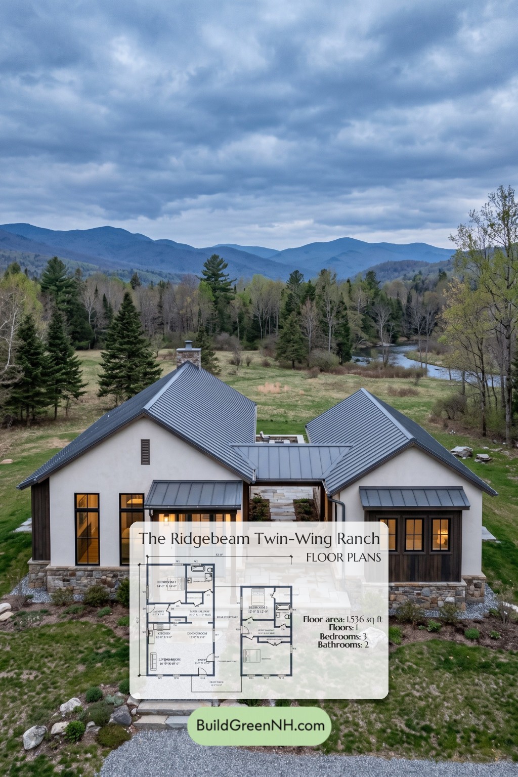 Ridgebeam Twin-Wing Ranch Floor Plan