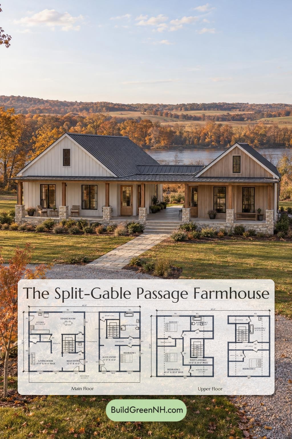 Split-Gable Passage Farmhouse Floor Plan