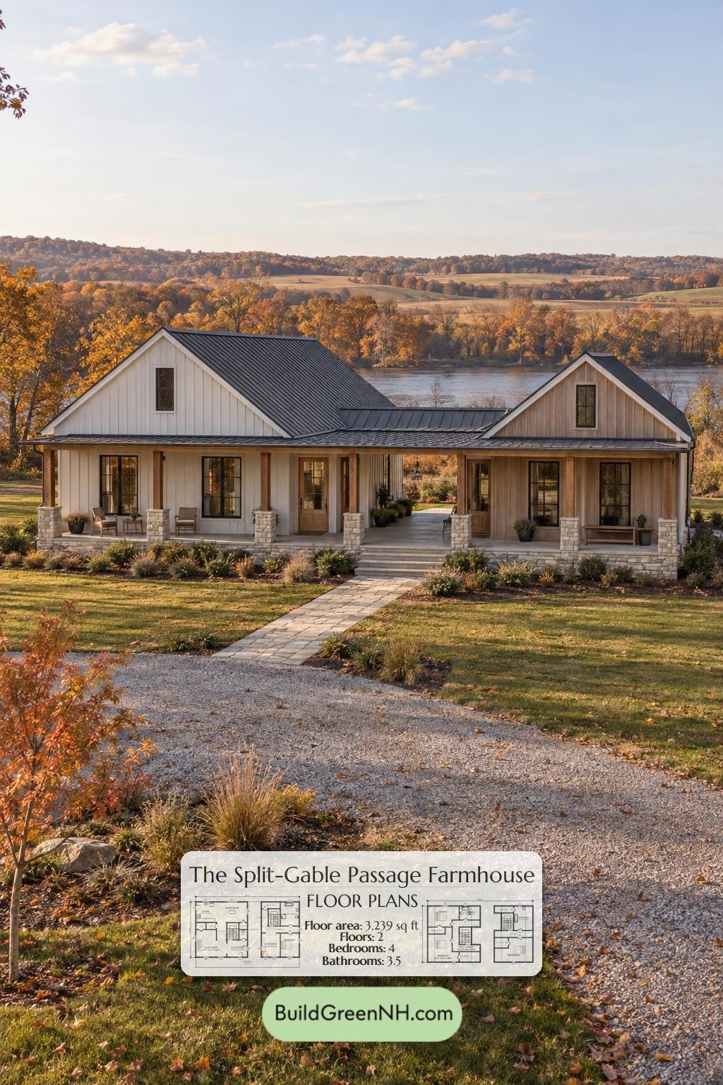 Split-Gable Passage Farmhouse Floor Plan