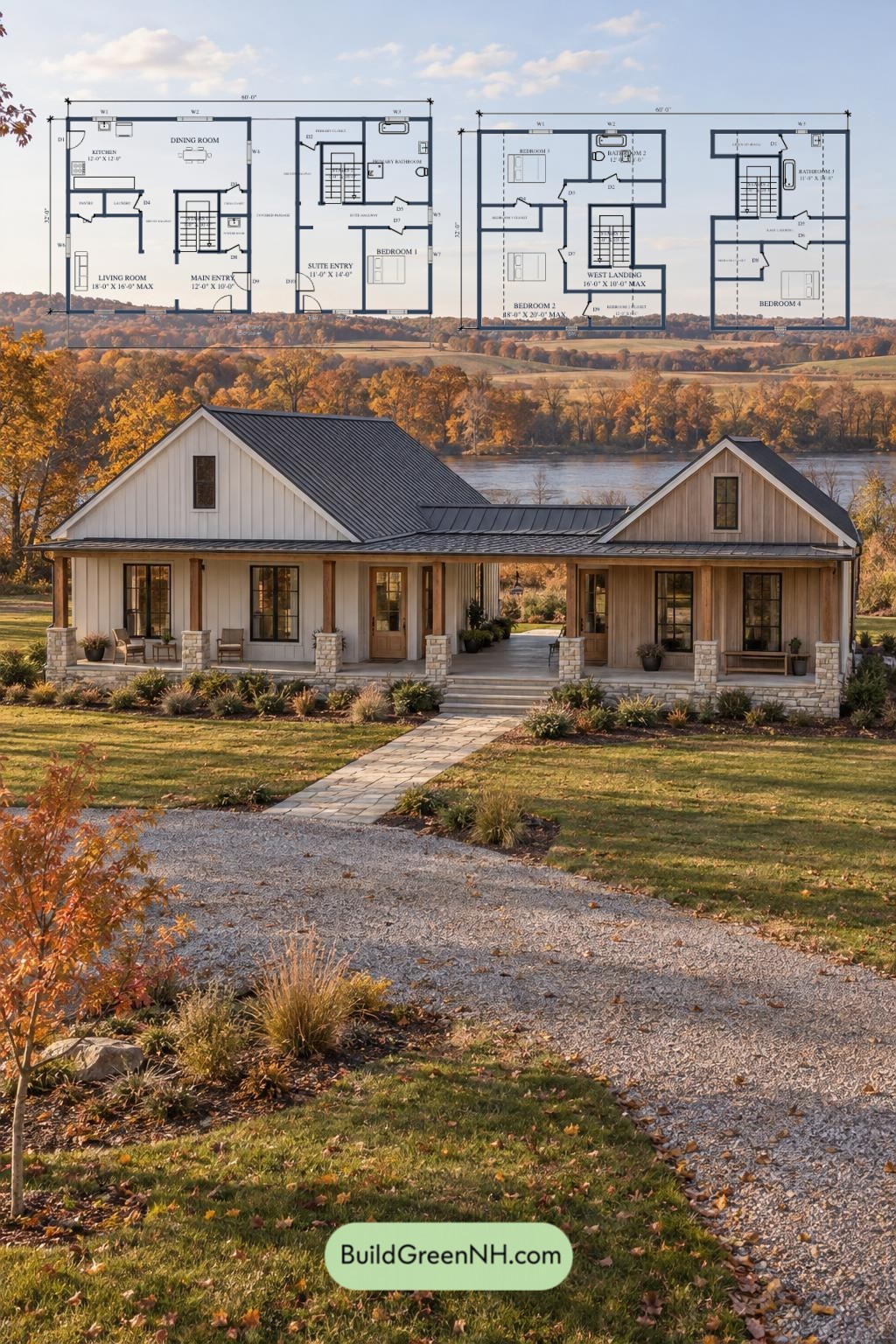 Split-Gable Passage Farmhouse Floor Plan