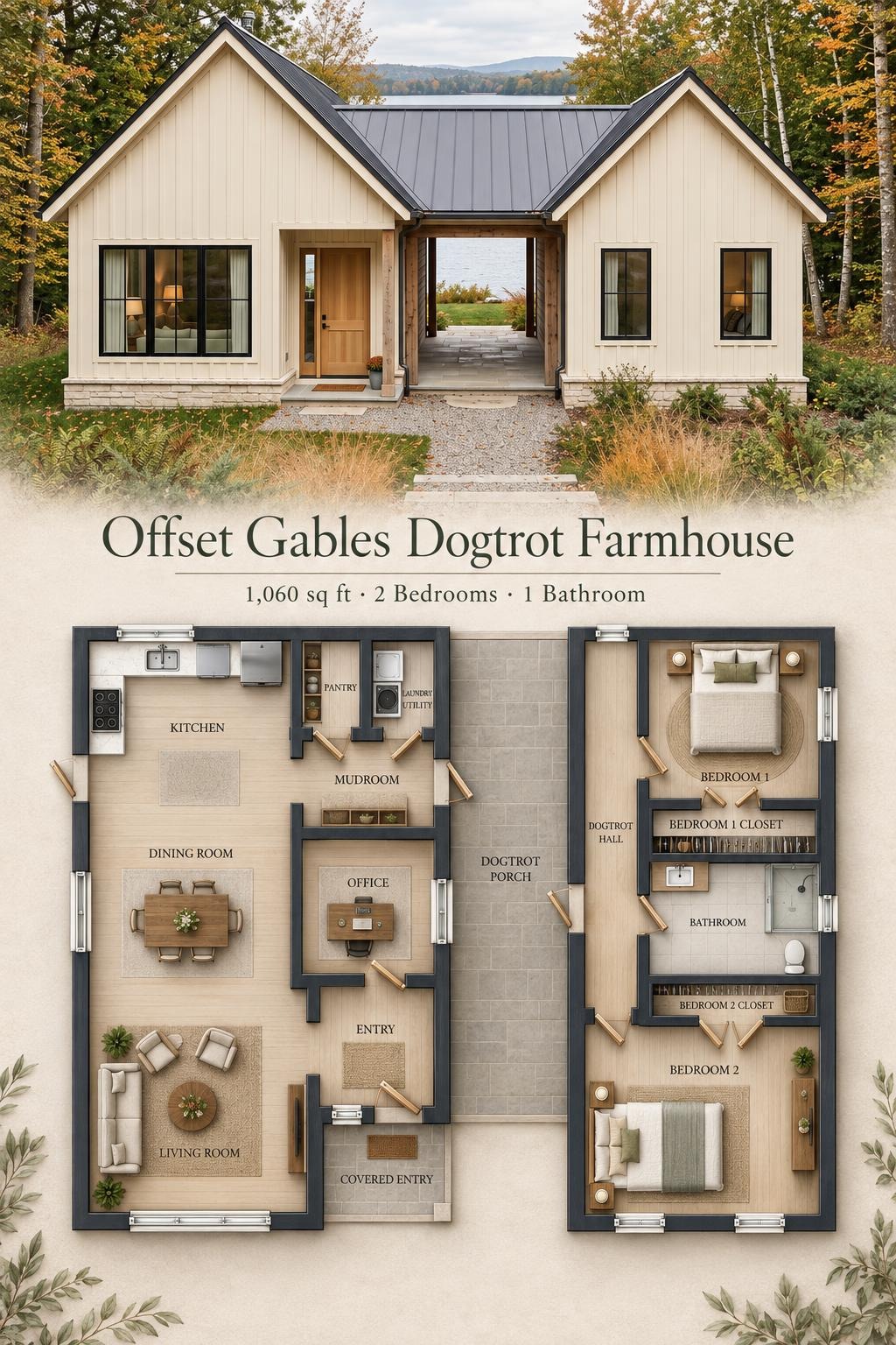 Offset Gables Dogtrot Farmhouse Floor Plan
