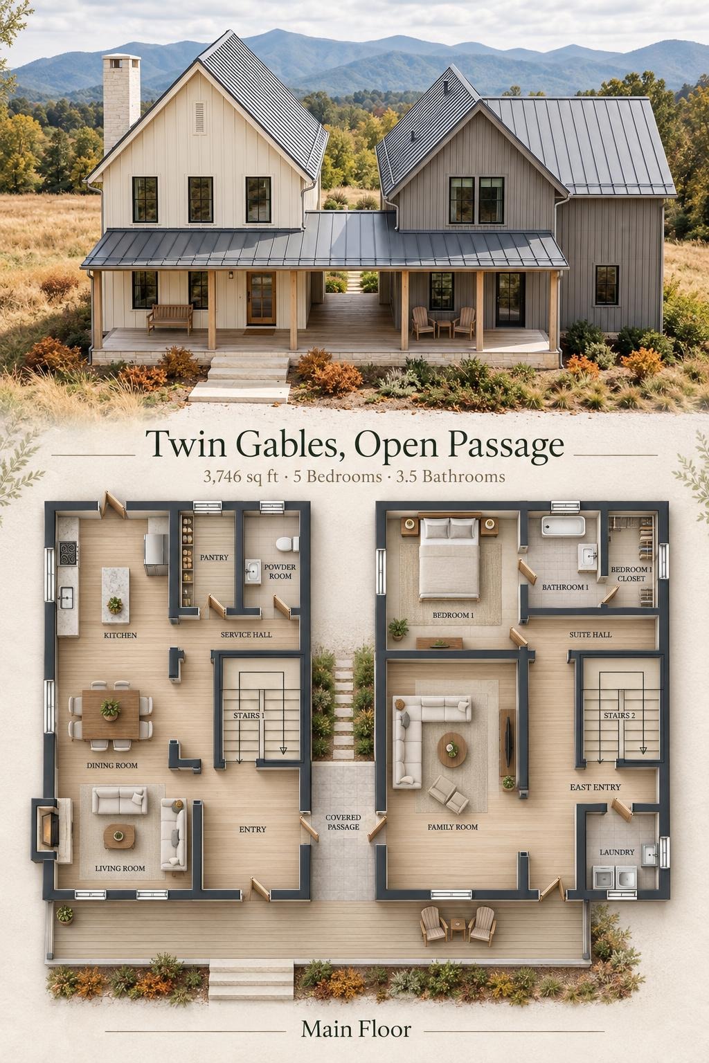 Twin Gables, Open Passage Floor Plan
