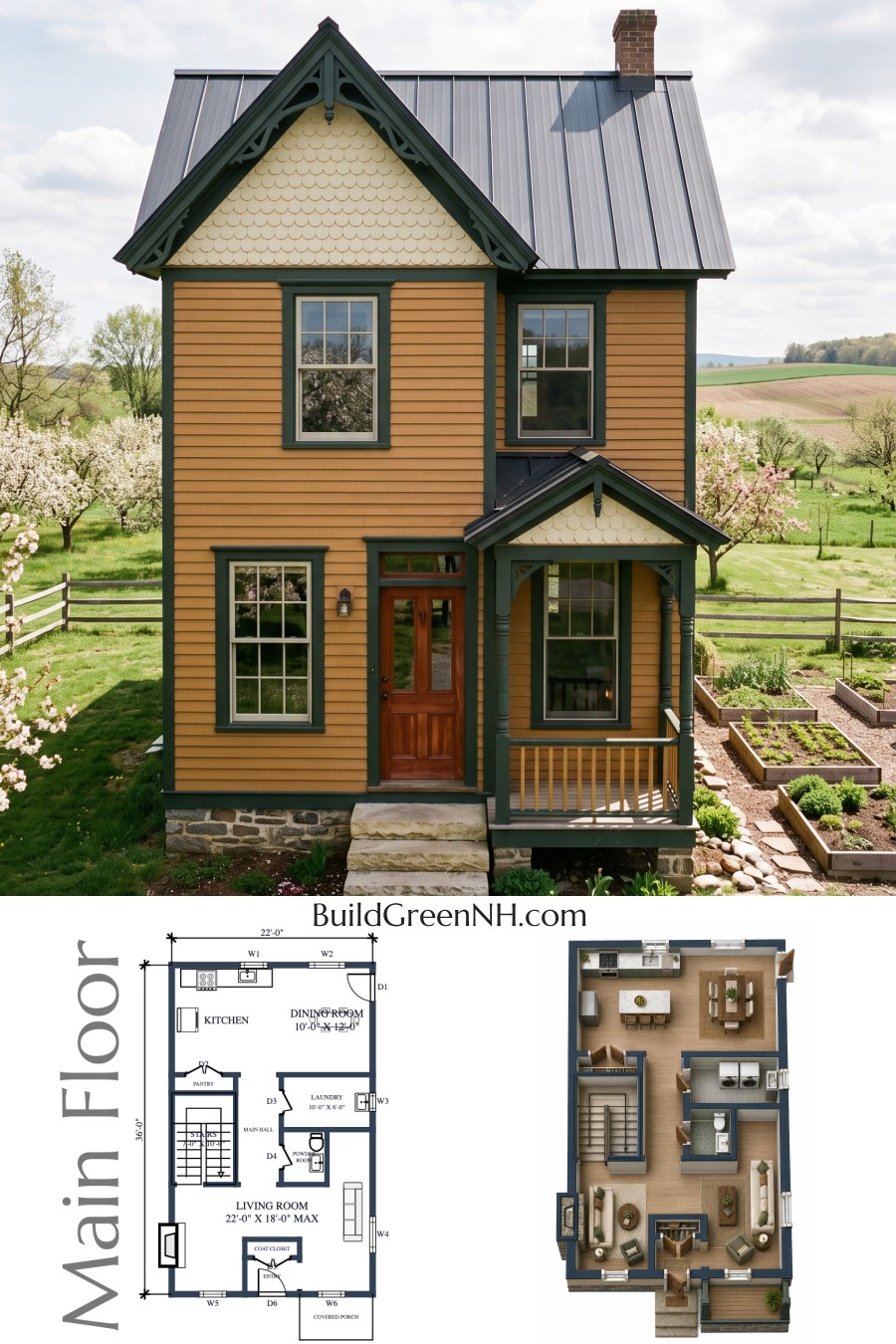 Ochre Cross-Gable Cottage Floor Plan