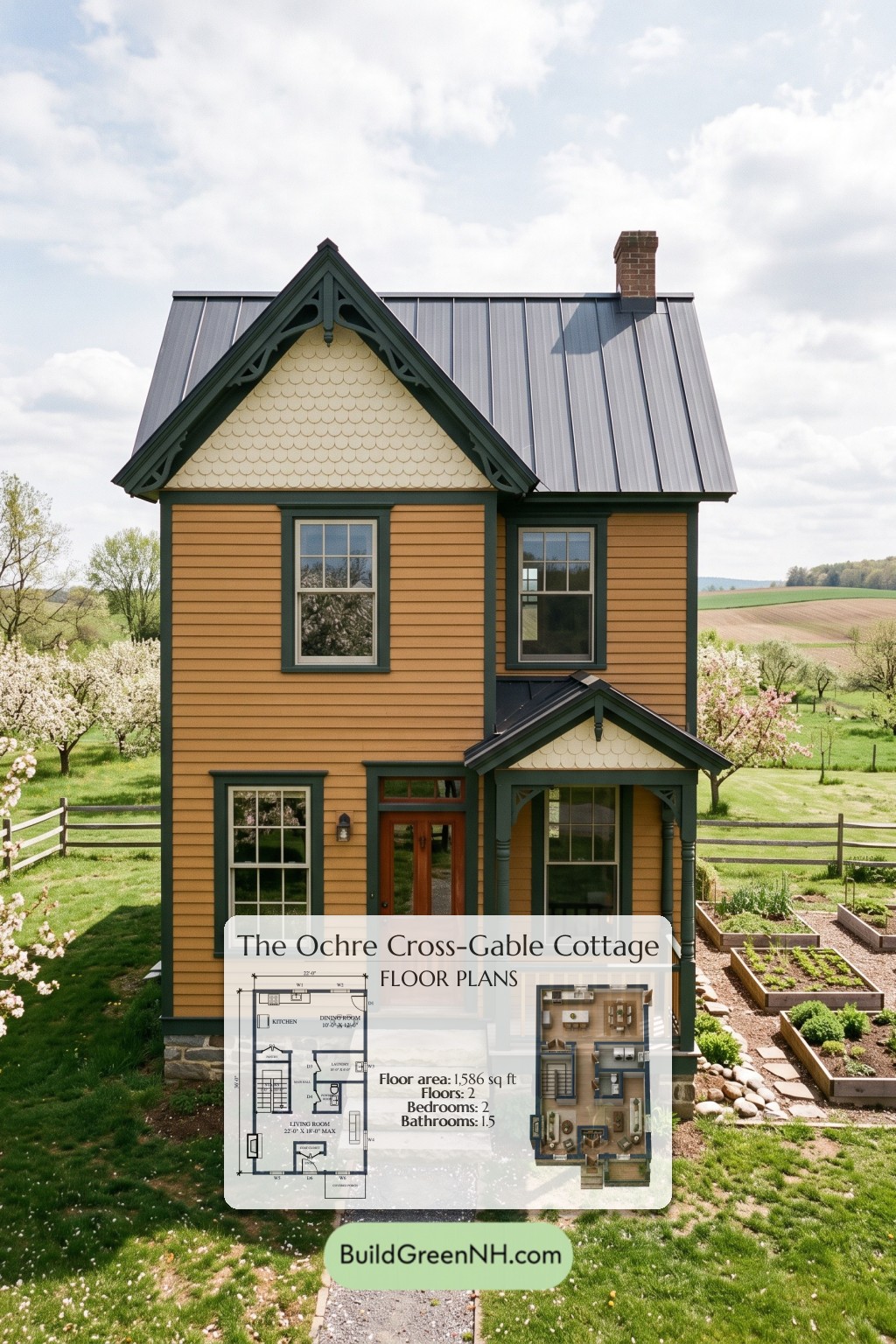 Ochre Cross-Gable Cottage Floor Plan