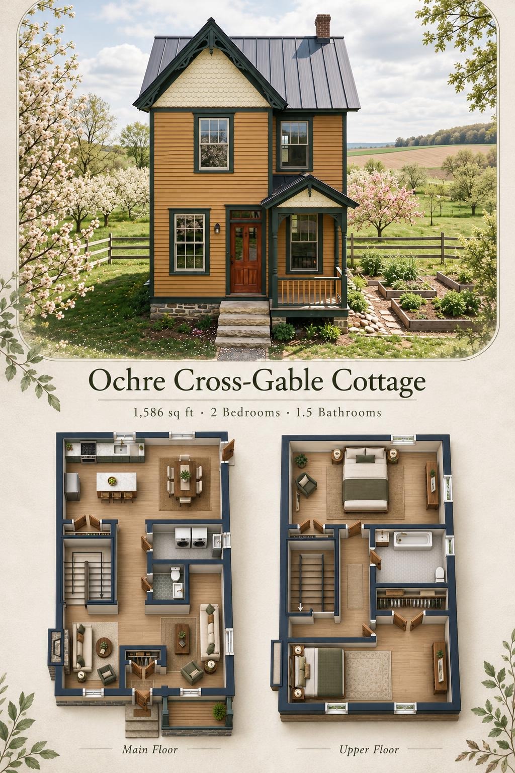 Ochre Cross-Gable Cottage Floor Plan