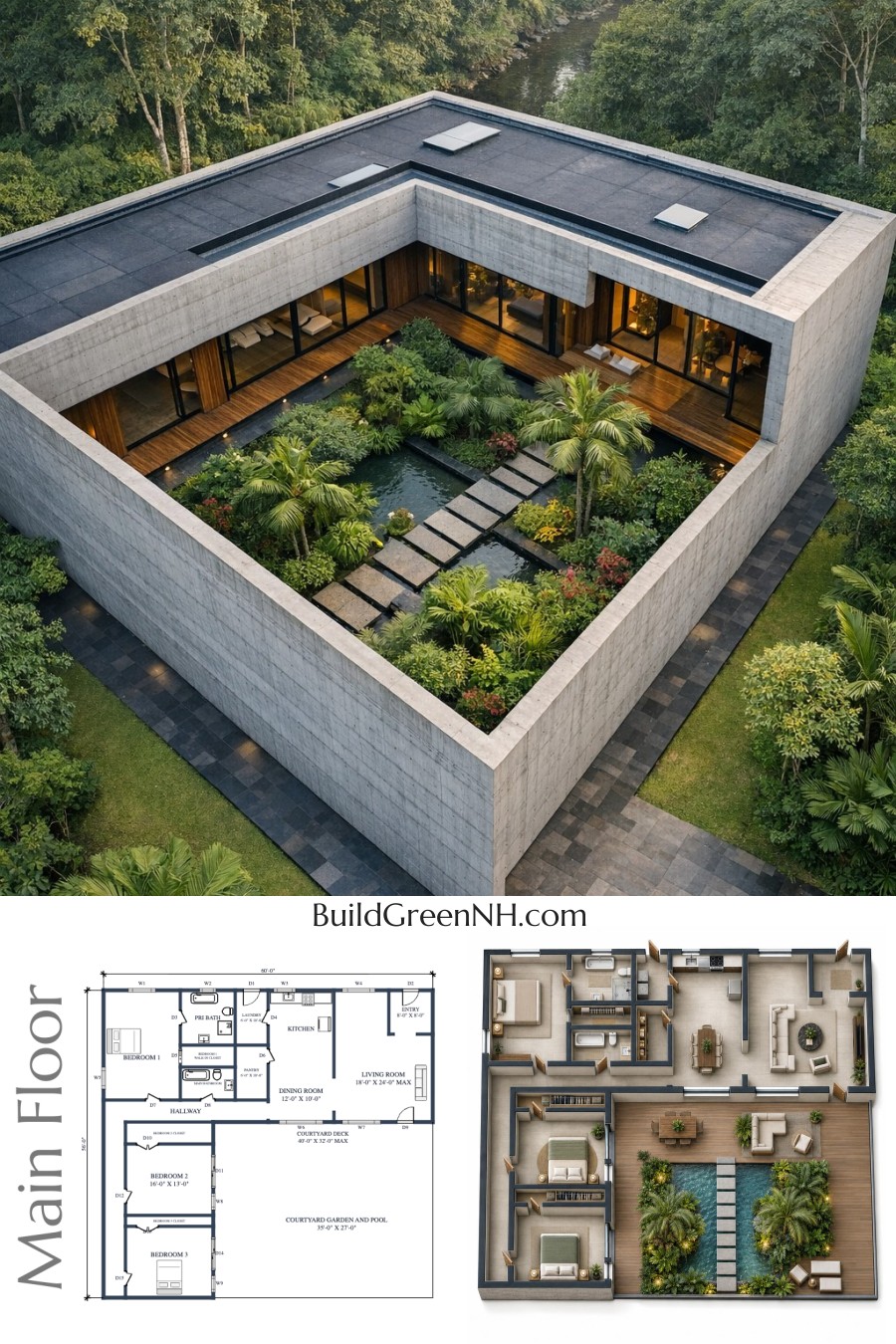 Riverside Courtyard Concrete Garden Home Floor Plan