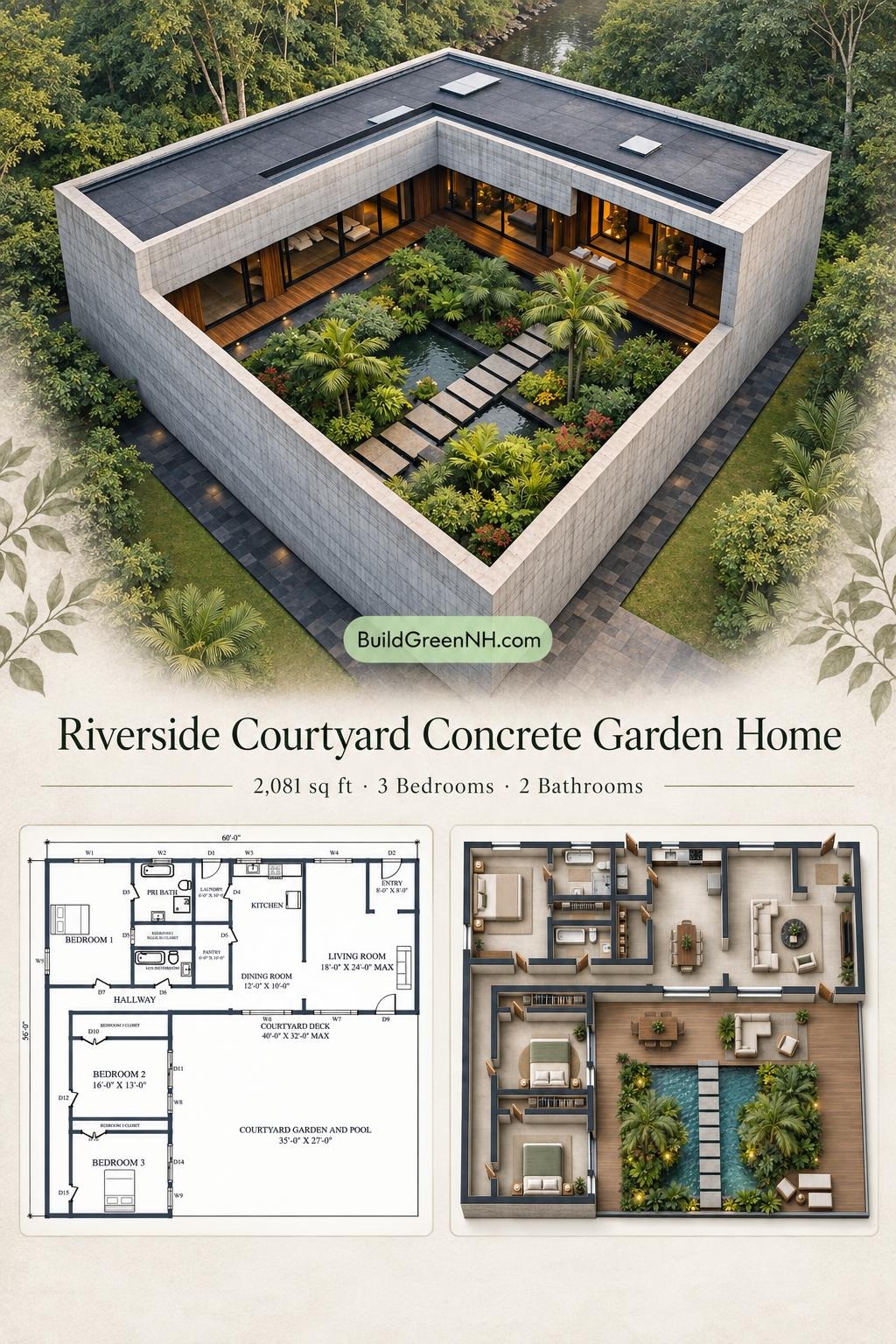 Window Frame Cement 60x56 ft 2,081 sqft 3-Bed 2-Bath Modern House Floor Plans: Riverside ...