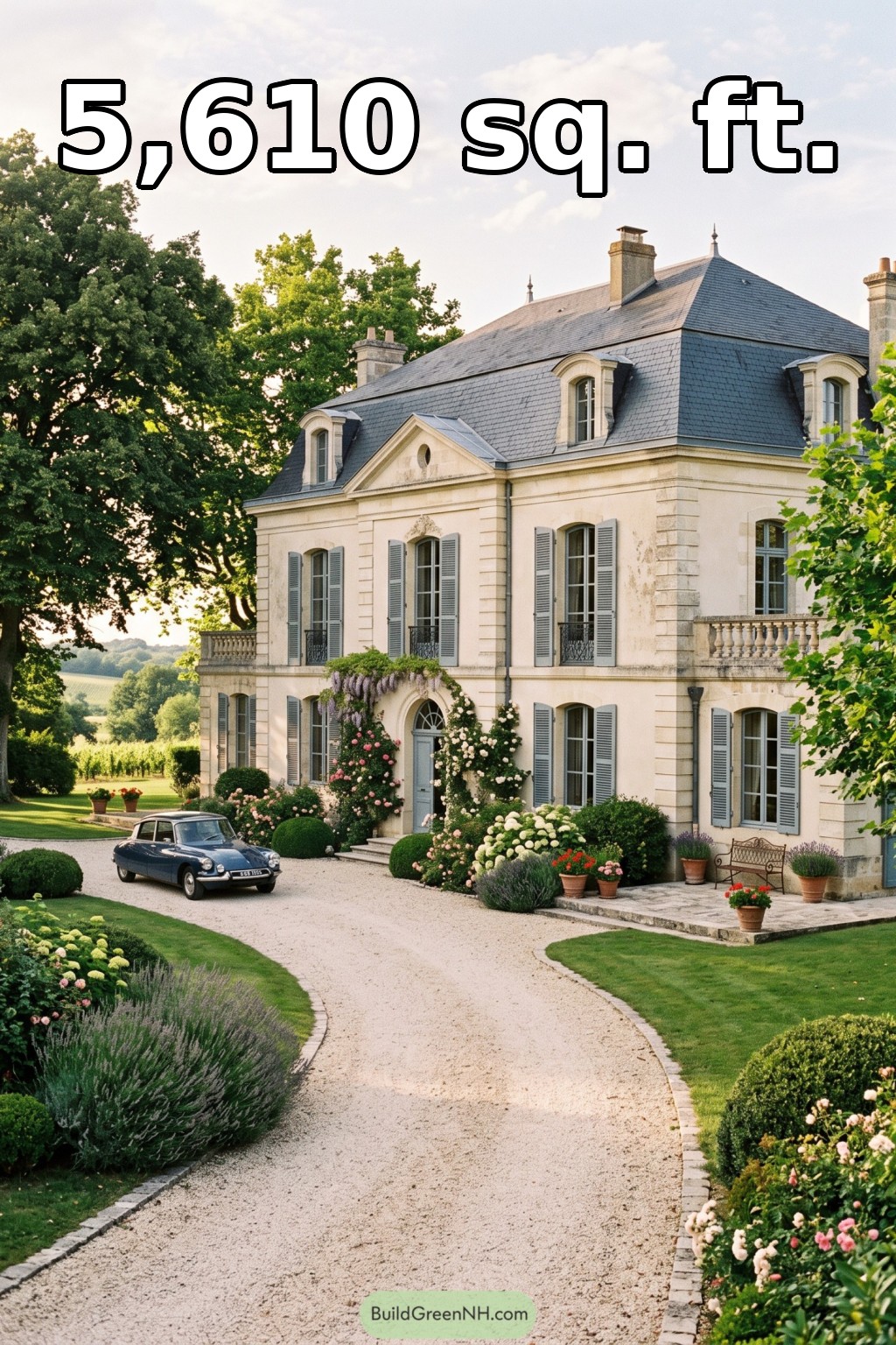 72×36 ft 5,610 sqft 6-Bed 3.5-Bath French Chateau House Floor Plans: Slate Roof Rose Chateau