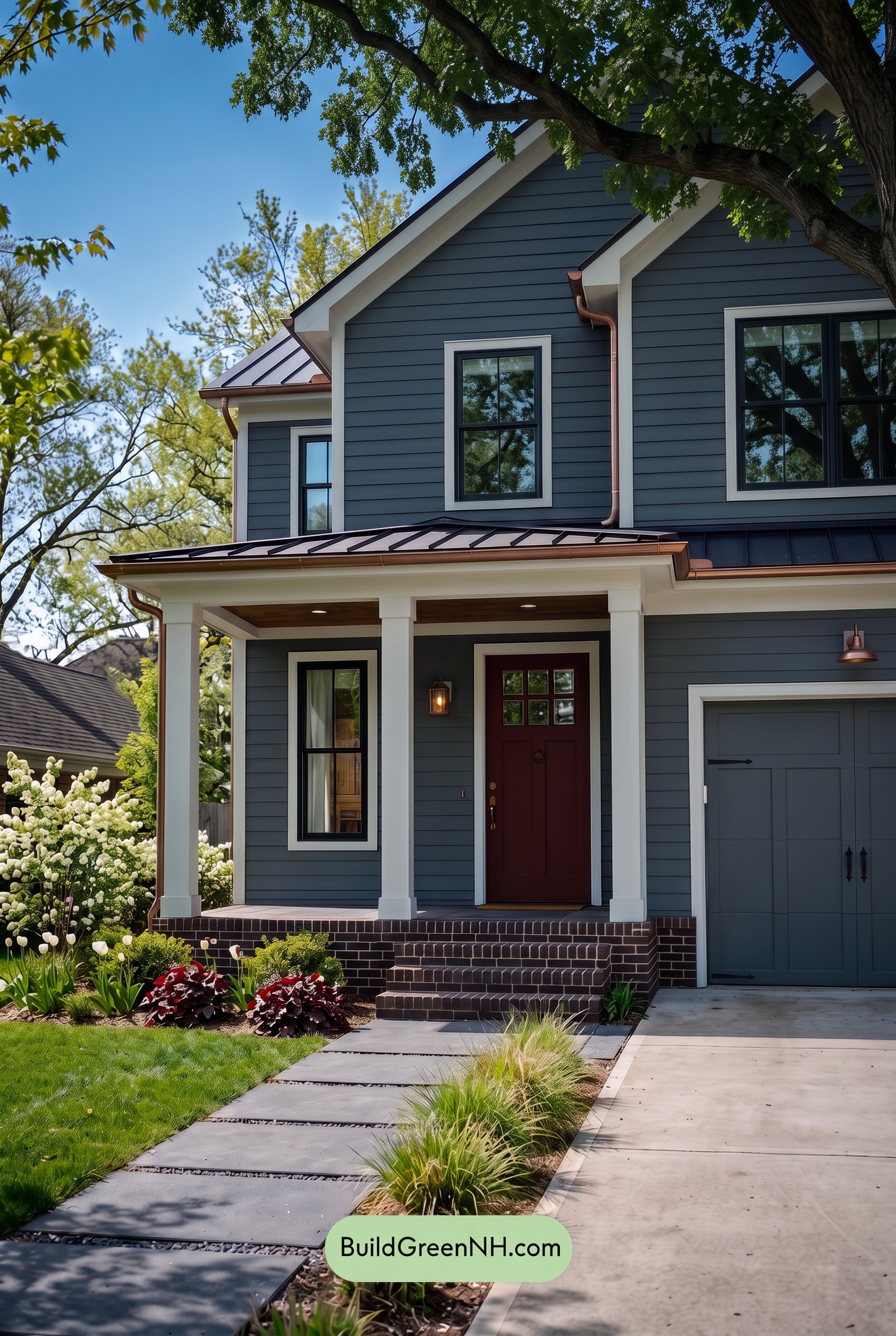 Red Front Door House Paint Color Scheme: Charcoal Copper Confidence - Shade