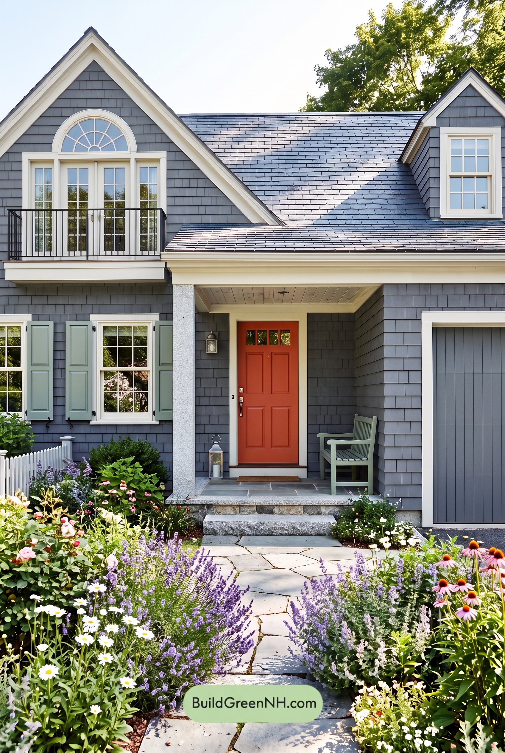 Red Front Door House Paint Color Scheme: Charcoal Sage Reverie