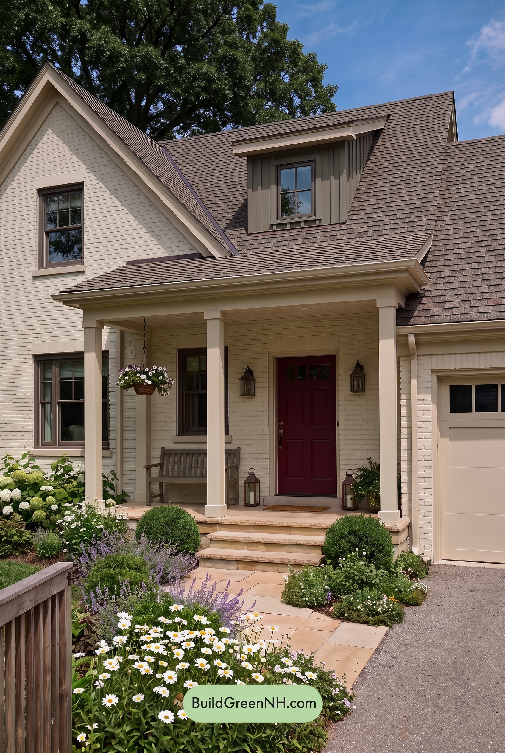 Red Front Door House Paint Color Scheme: Cream Ruby Hush - Shade