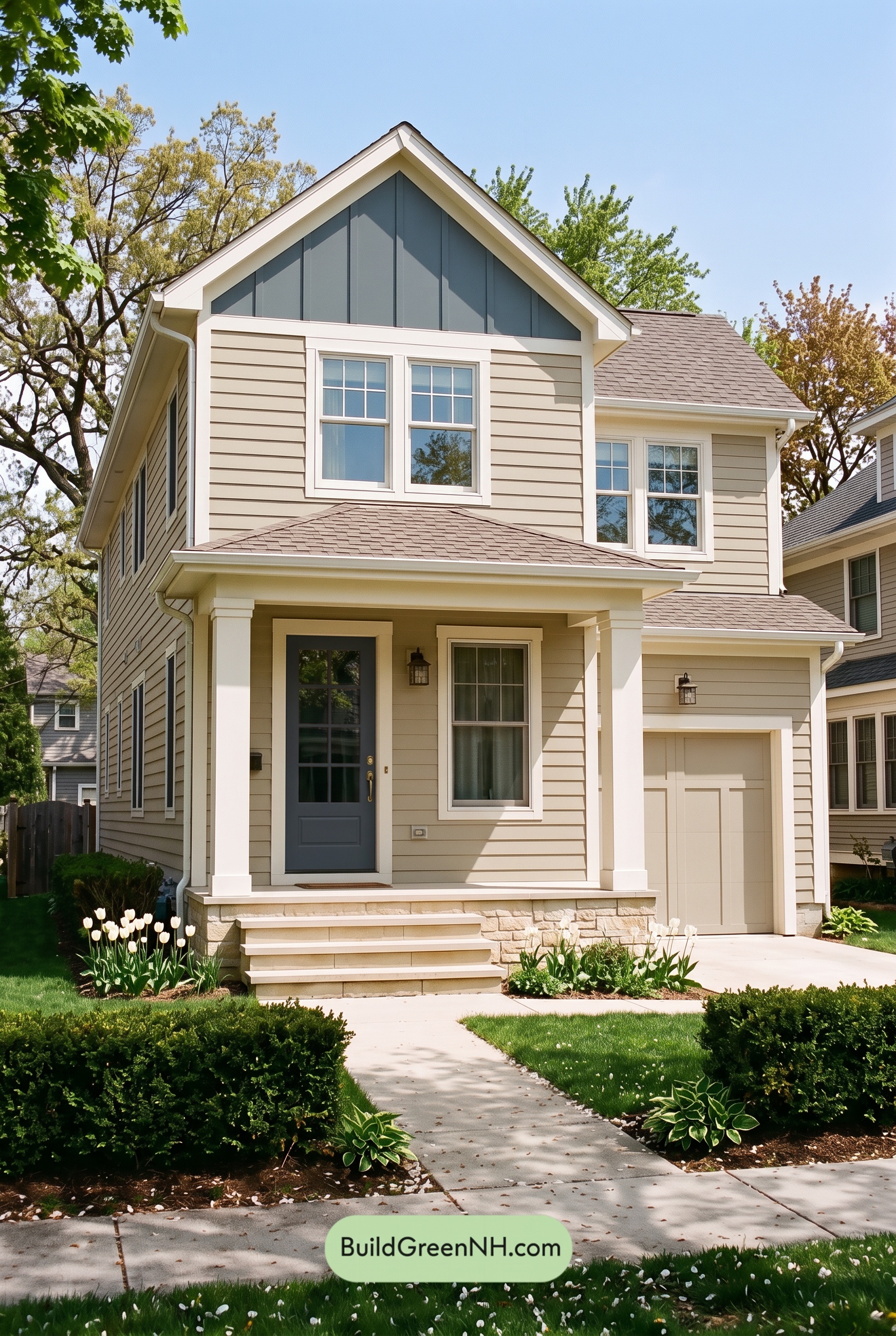 Red Front Door House Paint Color Scheme: Ivory Crimson Poise