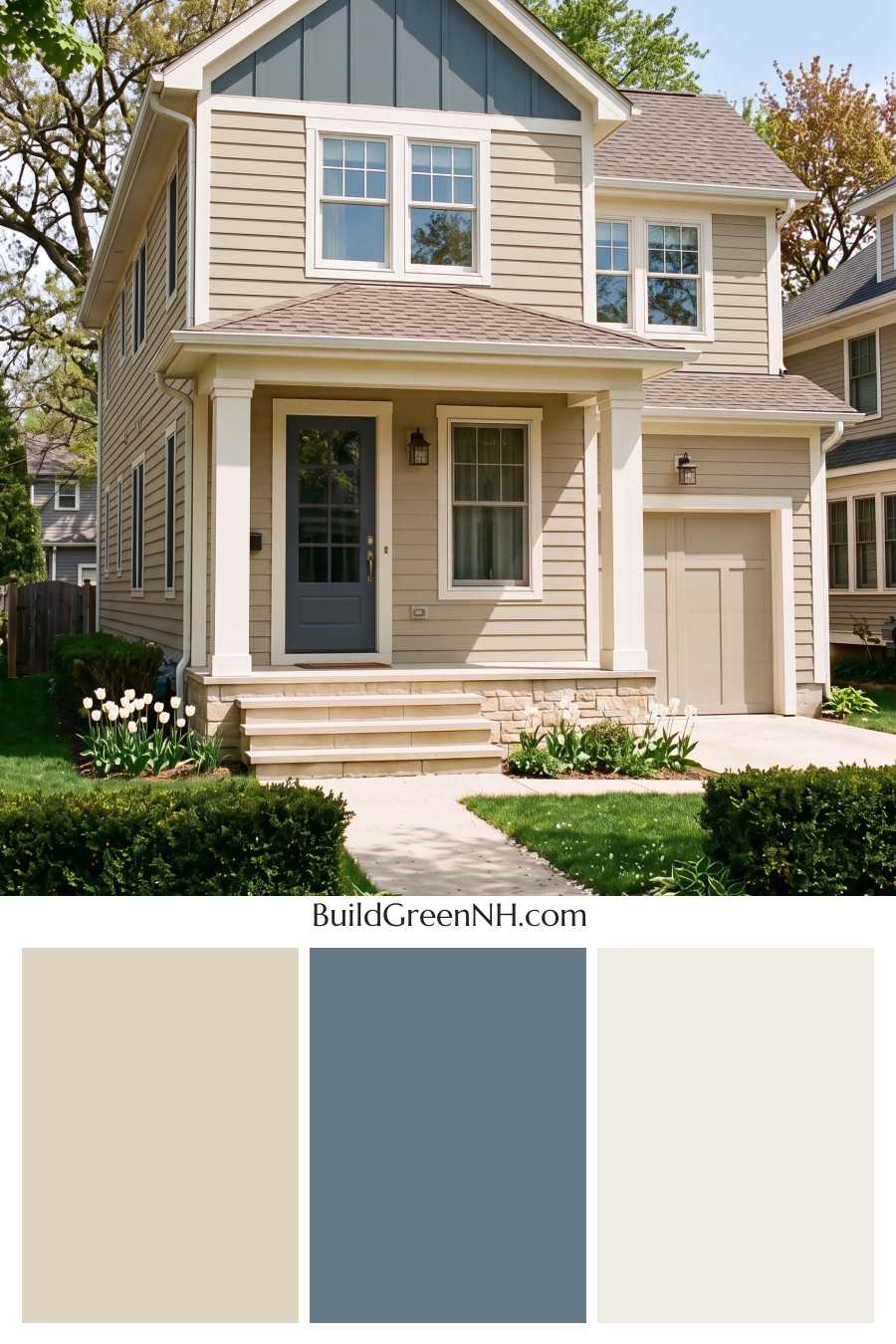 Red Front Door House Paint Color Scheme: Ivory Crimson Poise