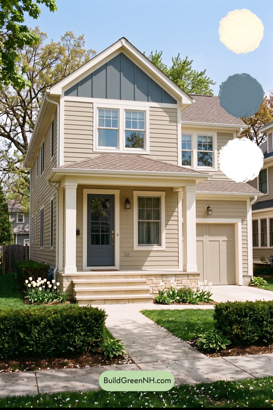 Red Front Door House Paint Color Scheme: Ivory Crimson Poise