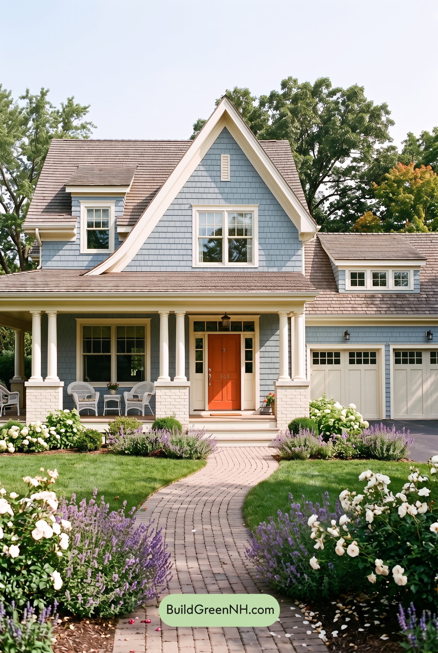 Red Front Door House Paint Color Scheme: Pale Blue Joy