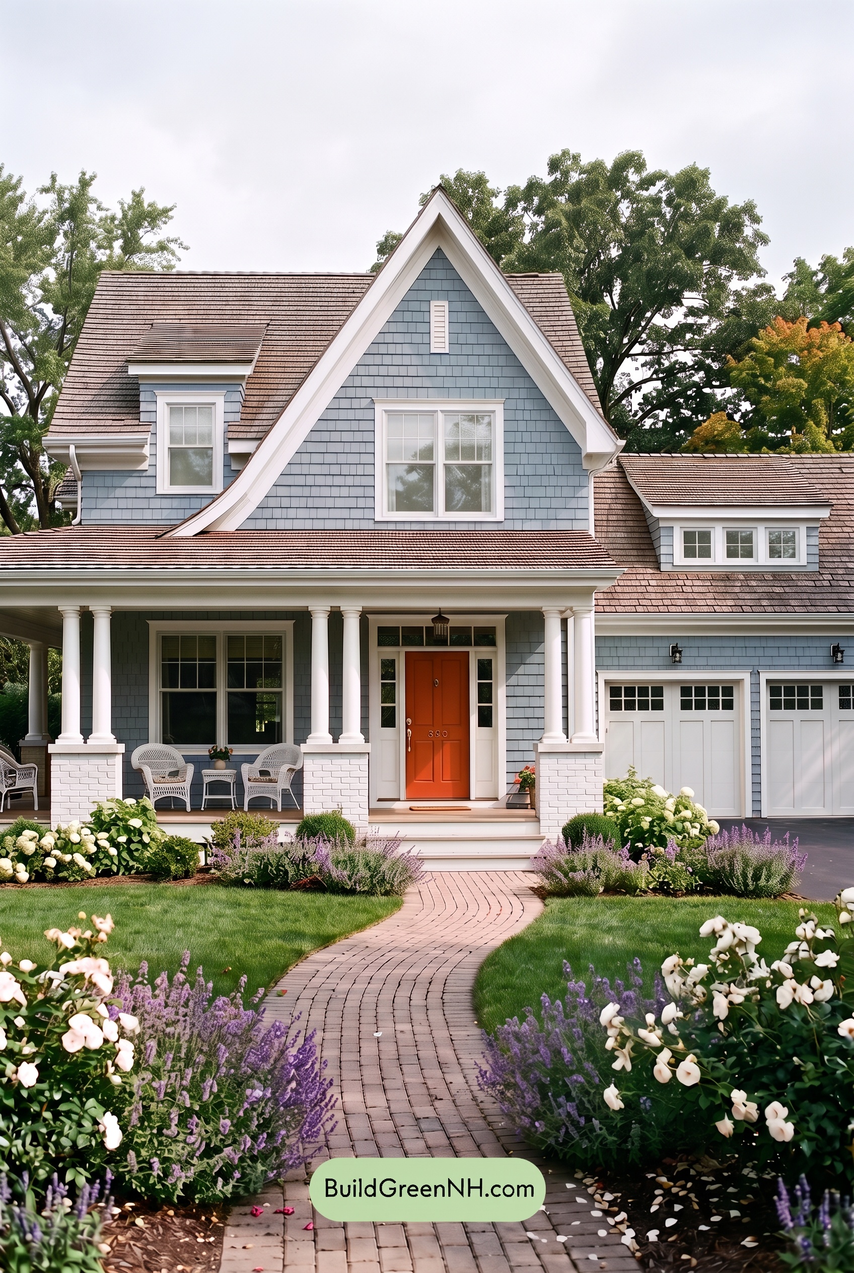 Red Front Door House Paint Color Scheme: Pale Blue Joy - Overcast