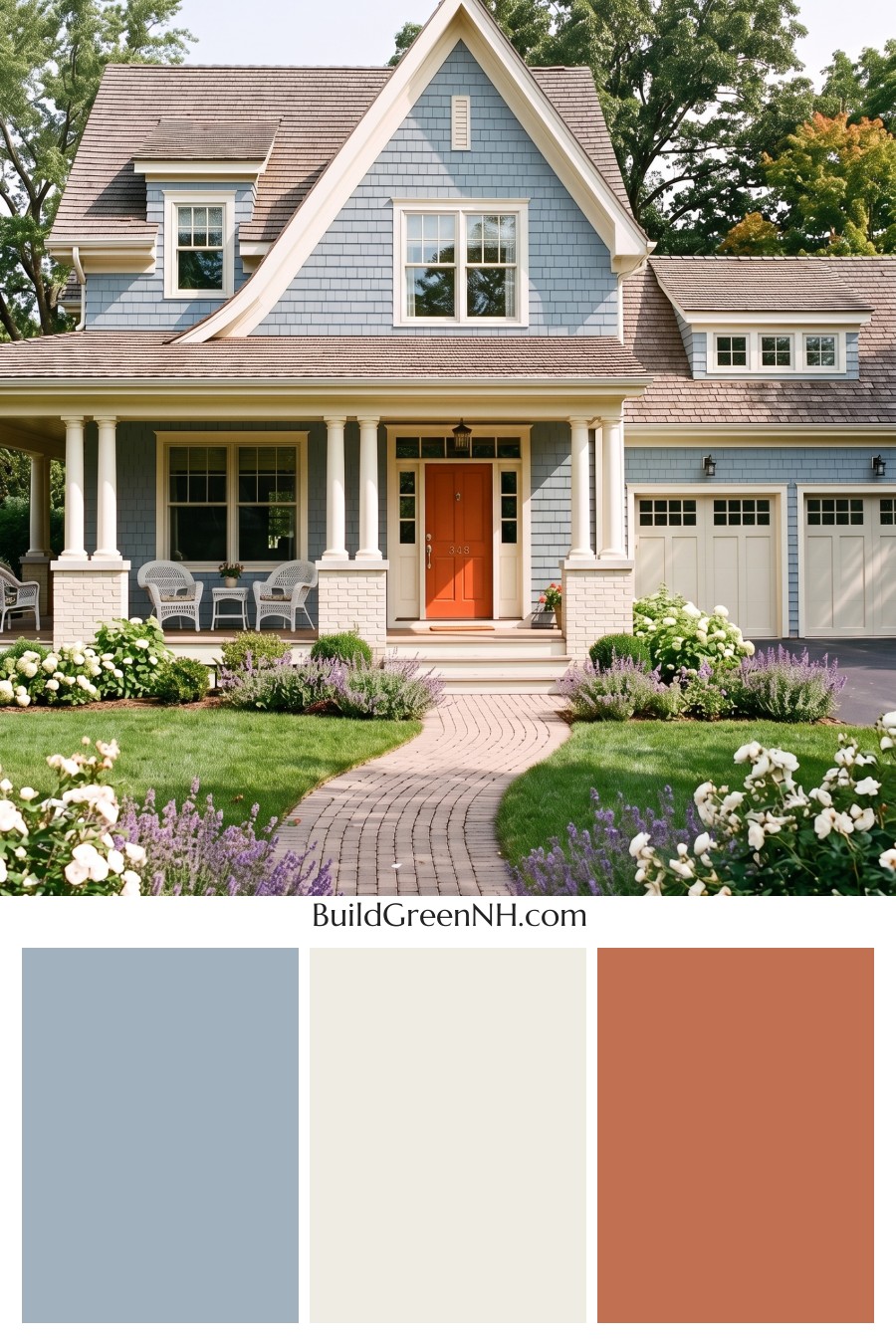 Red Front Door House Paint Color Scheme: Pale Blue Joy