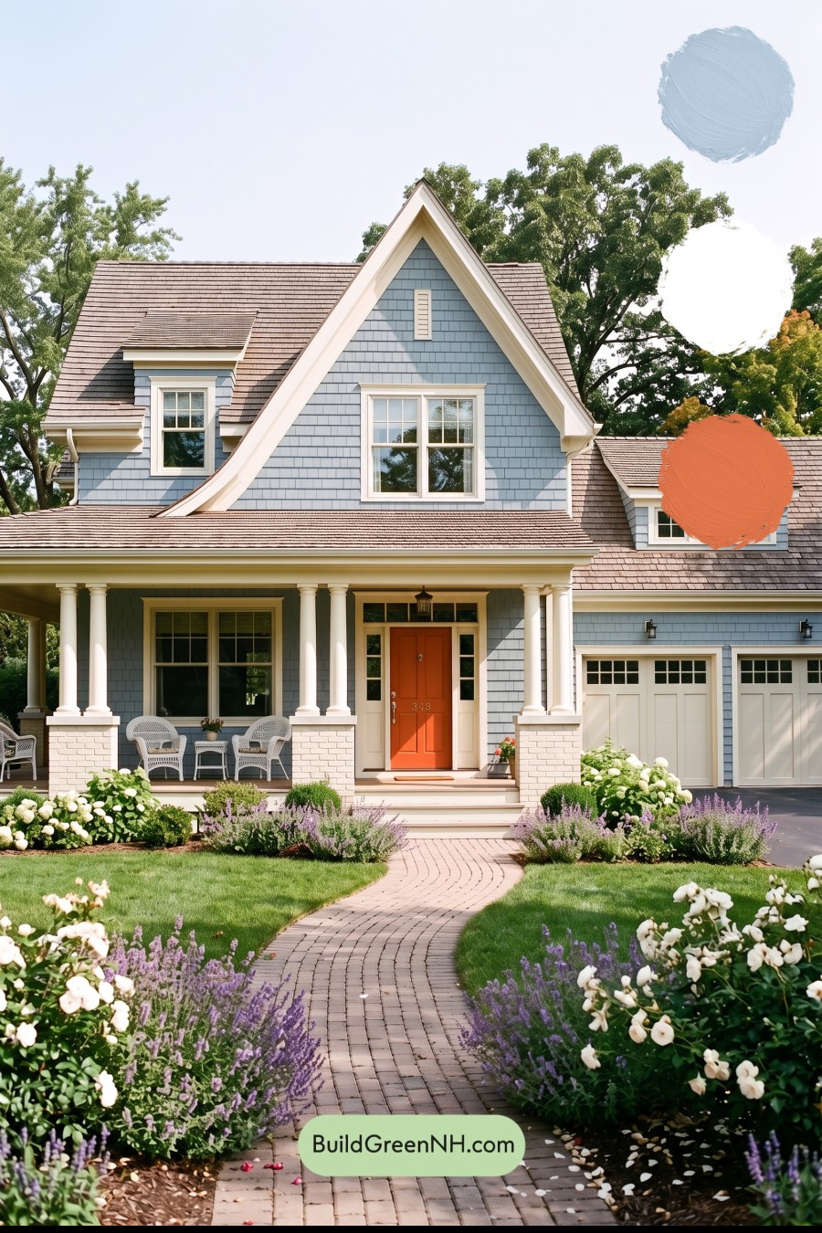 Red Front Door House Paint Color Scheme: Pale Blue Joy