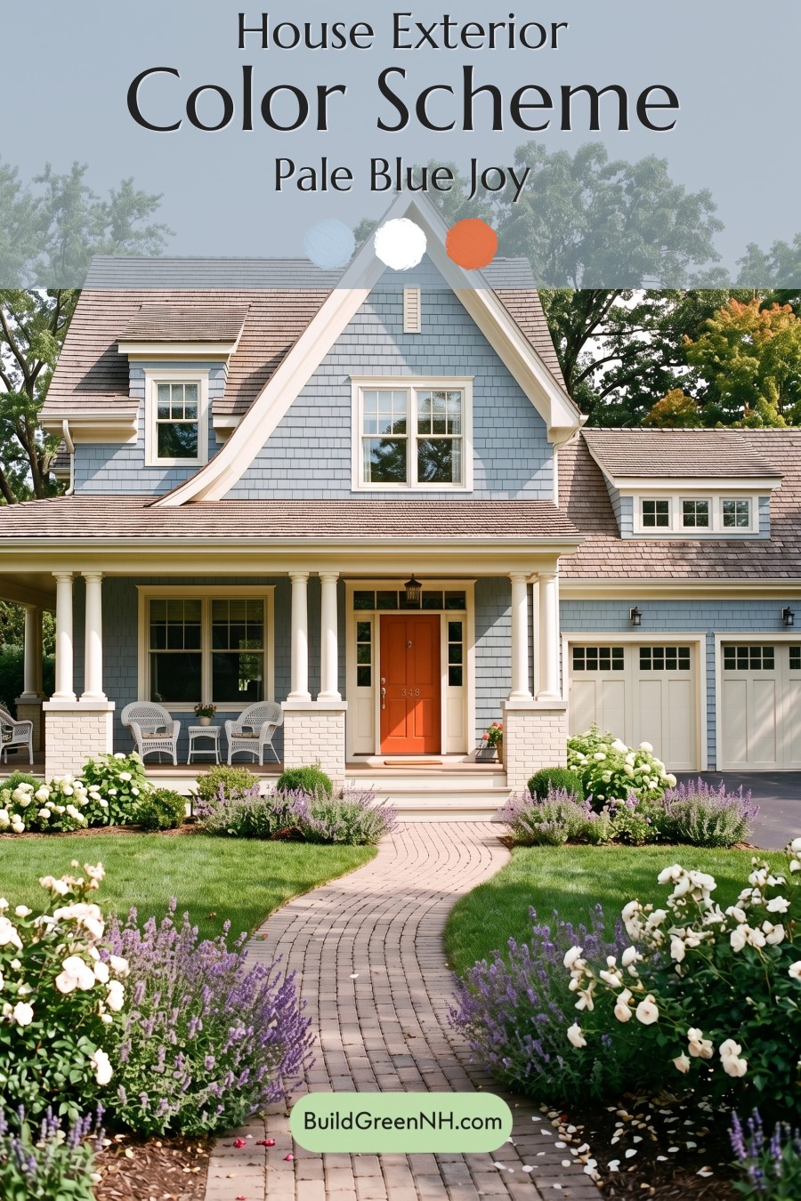 Red Front Door House Paint Color Scheme: Pale Blue Joy