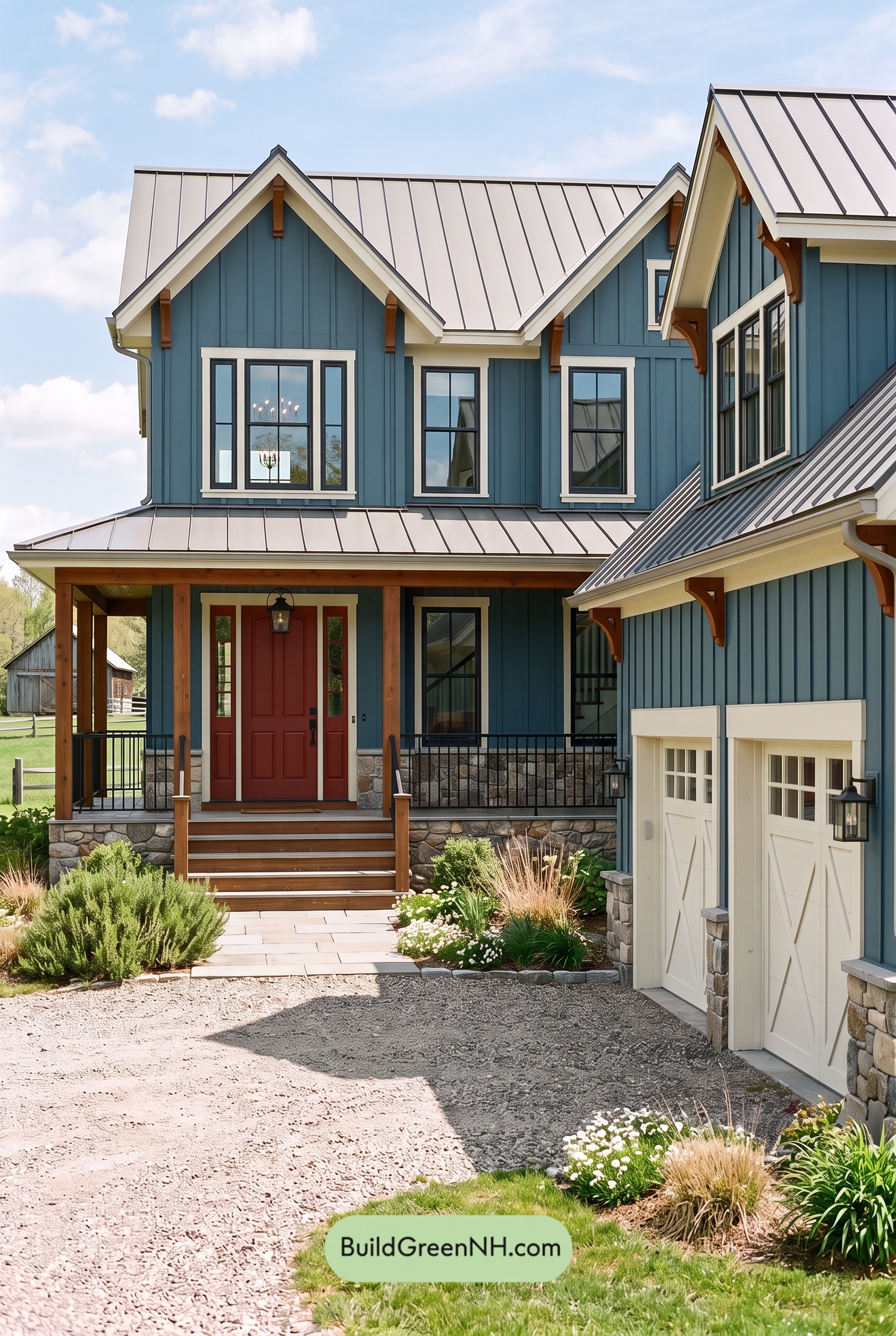 Red Front Door House Paint Color Scheme: Teal Blue Kinship
