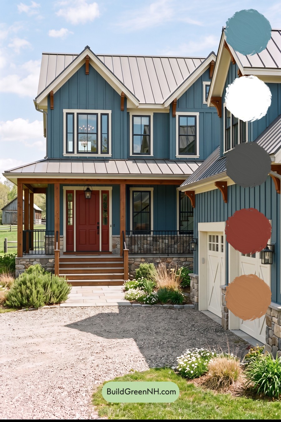 Red Front Door House Paint Color Scheme: Teal Blue Kinship