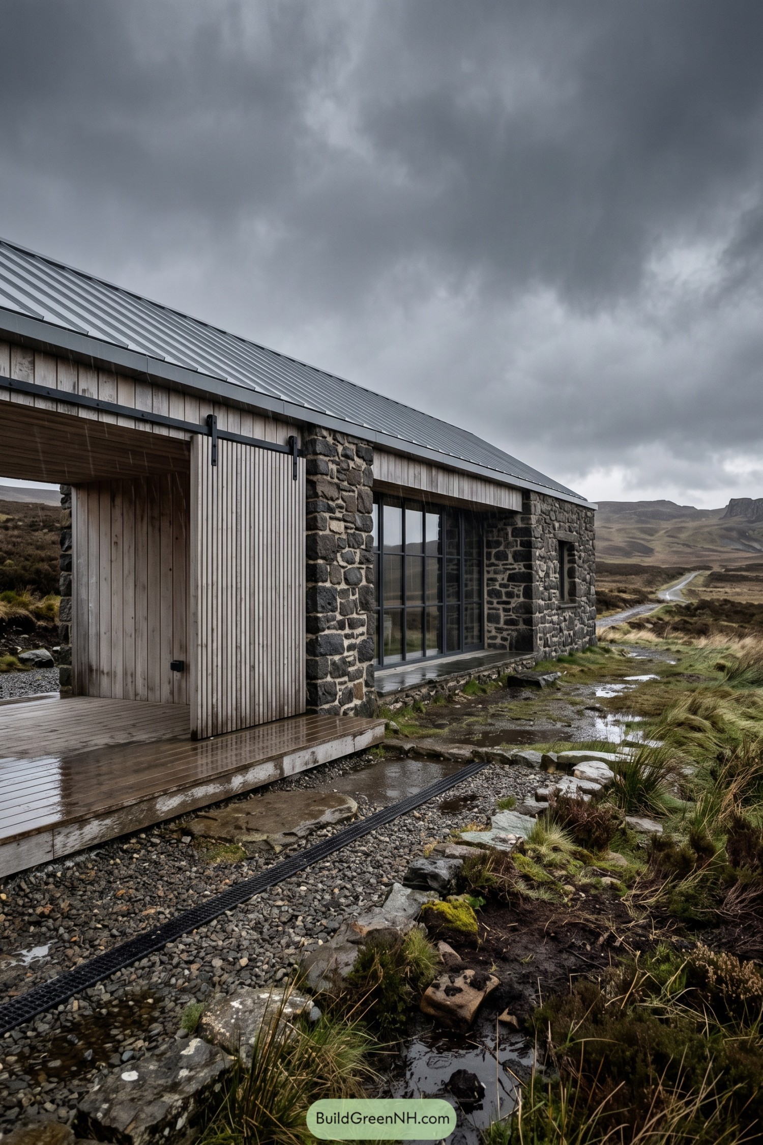 Stone retreat with timber porch and sliding screen